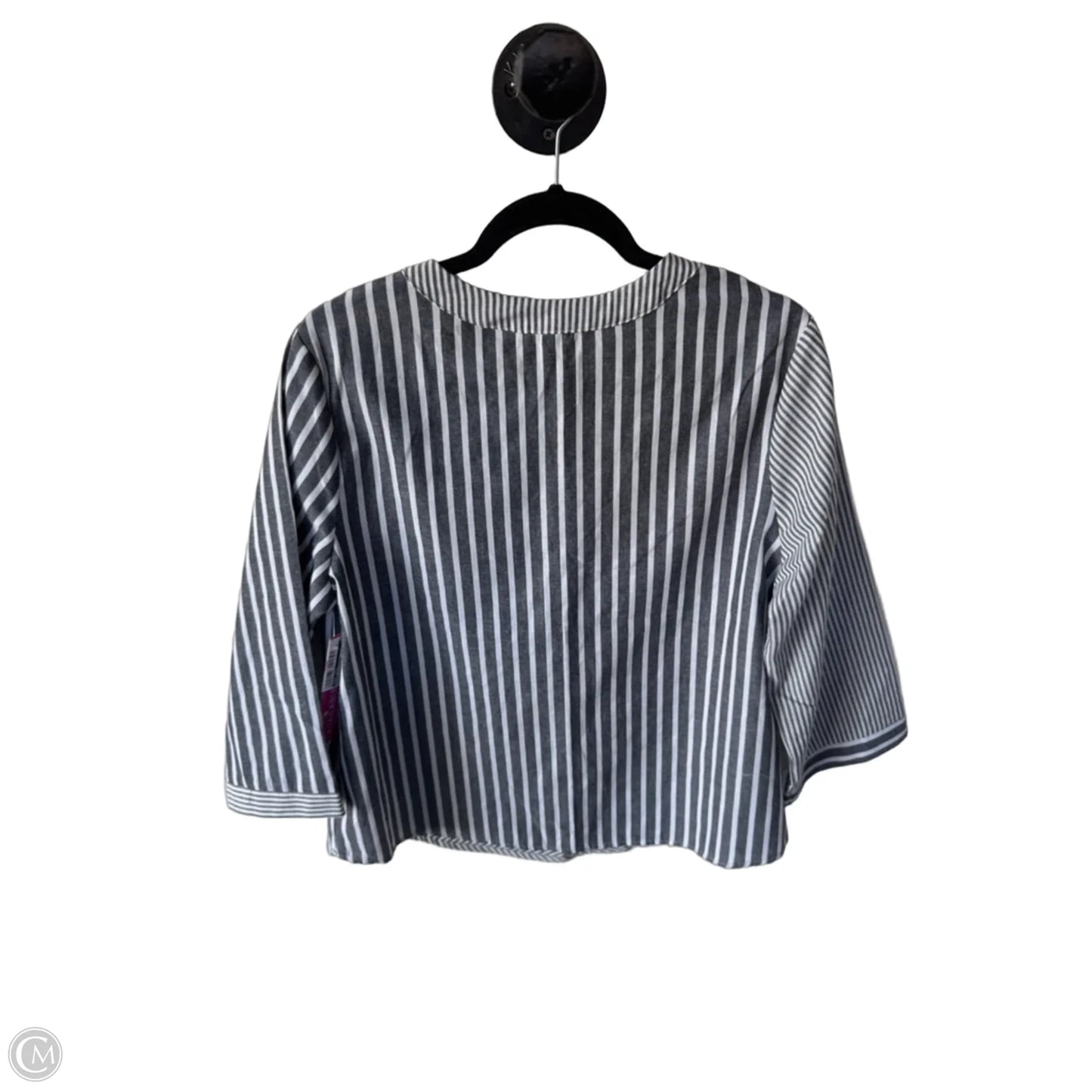 Blouse 3/4 Sleeve By Emery Rose In Grey & White, Size: L