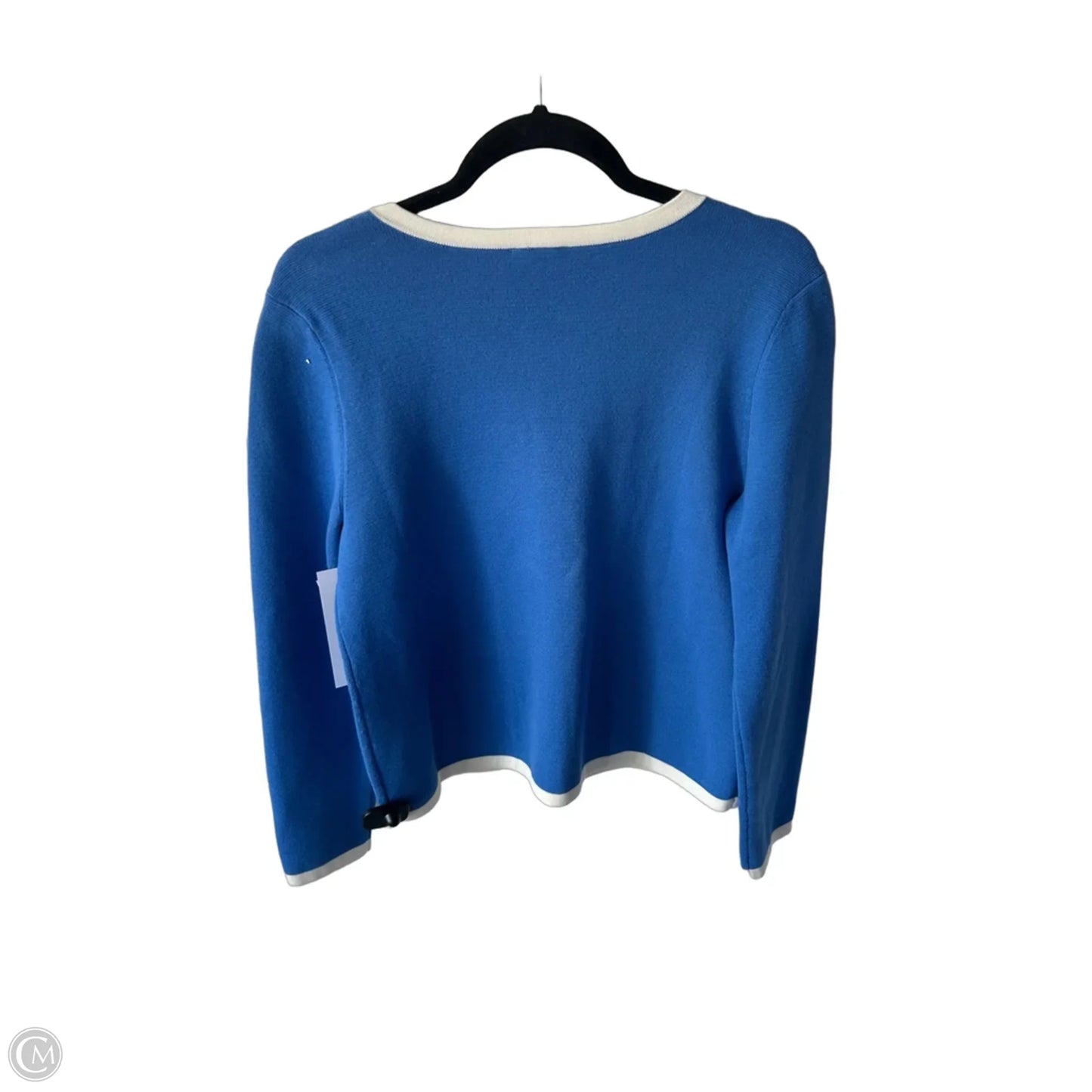 Sweater Cardigan By Talbots In Blue & White, Size: M