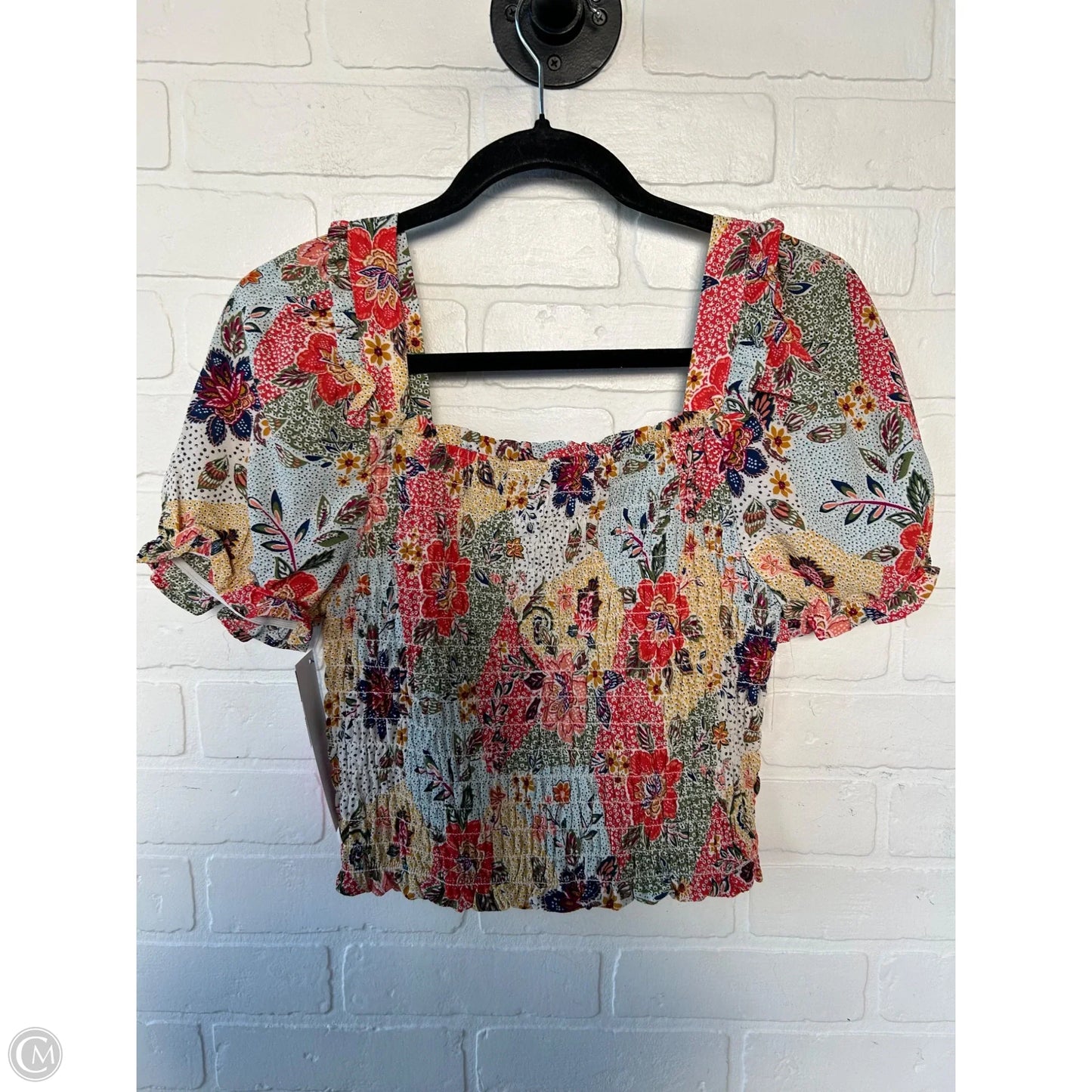 Top Short Sleeve By Monteau In Red & Yellow, Size: Xl