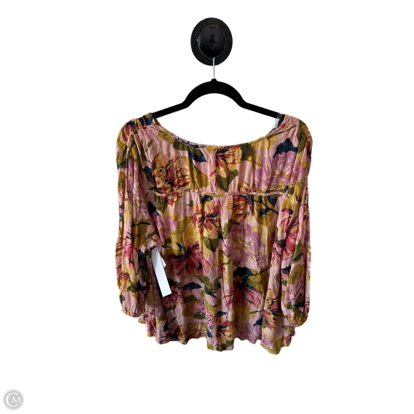 Top 3/4 Sleeve Basic By Terra & Sky In Pink & Yellow, Size: L