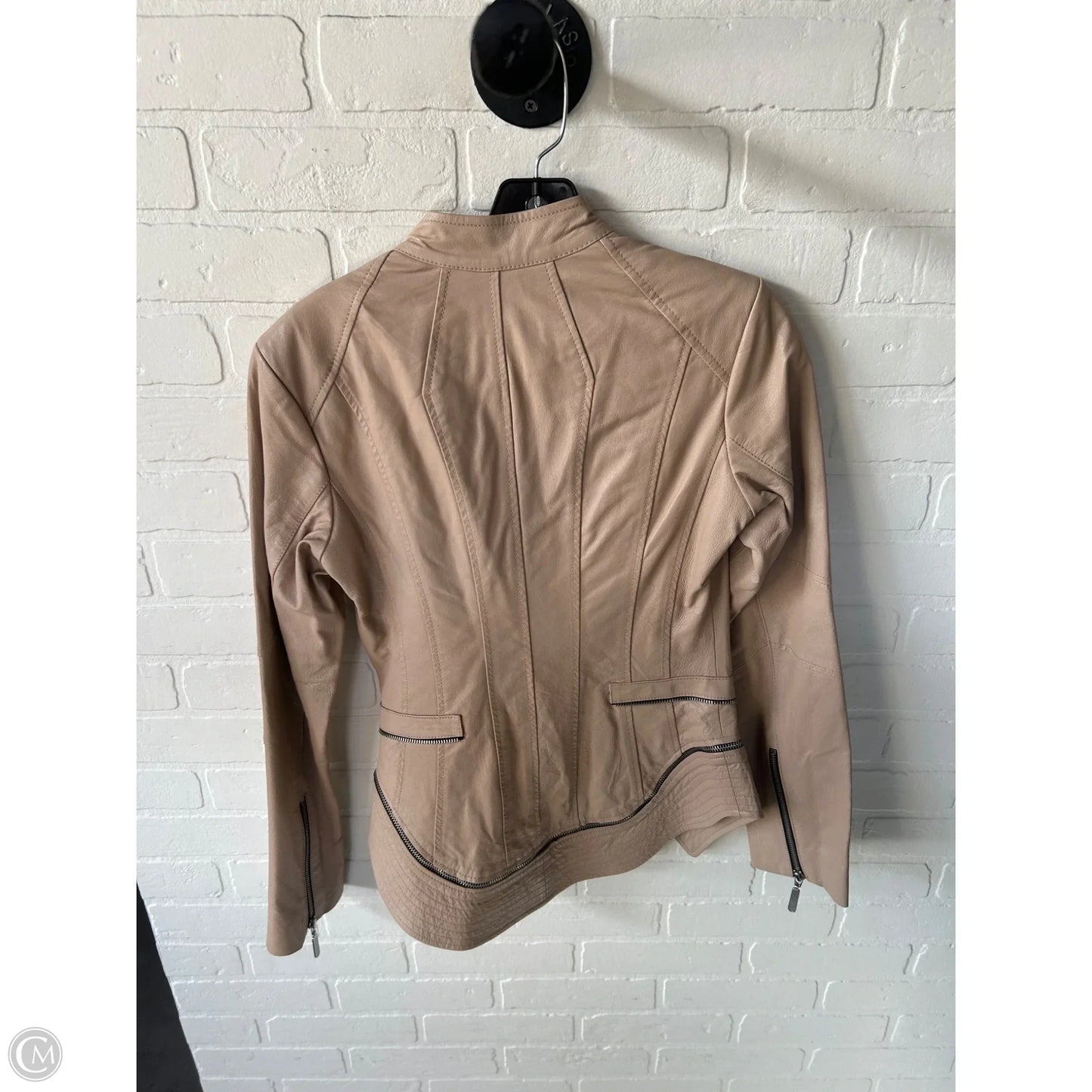 Jacket Moto Leather By Clothes Mentor In Tan, Size: Xs