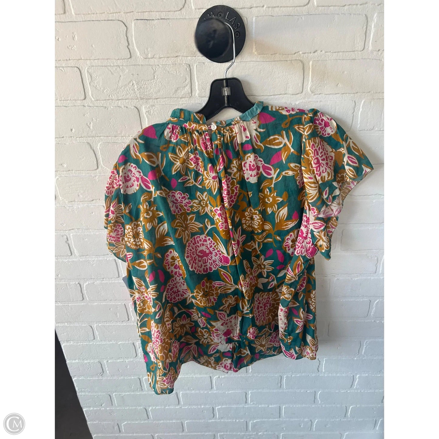 Top Short Sleeve By Birds Of Paradis By Trovata In Green & Yellow, Size: L