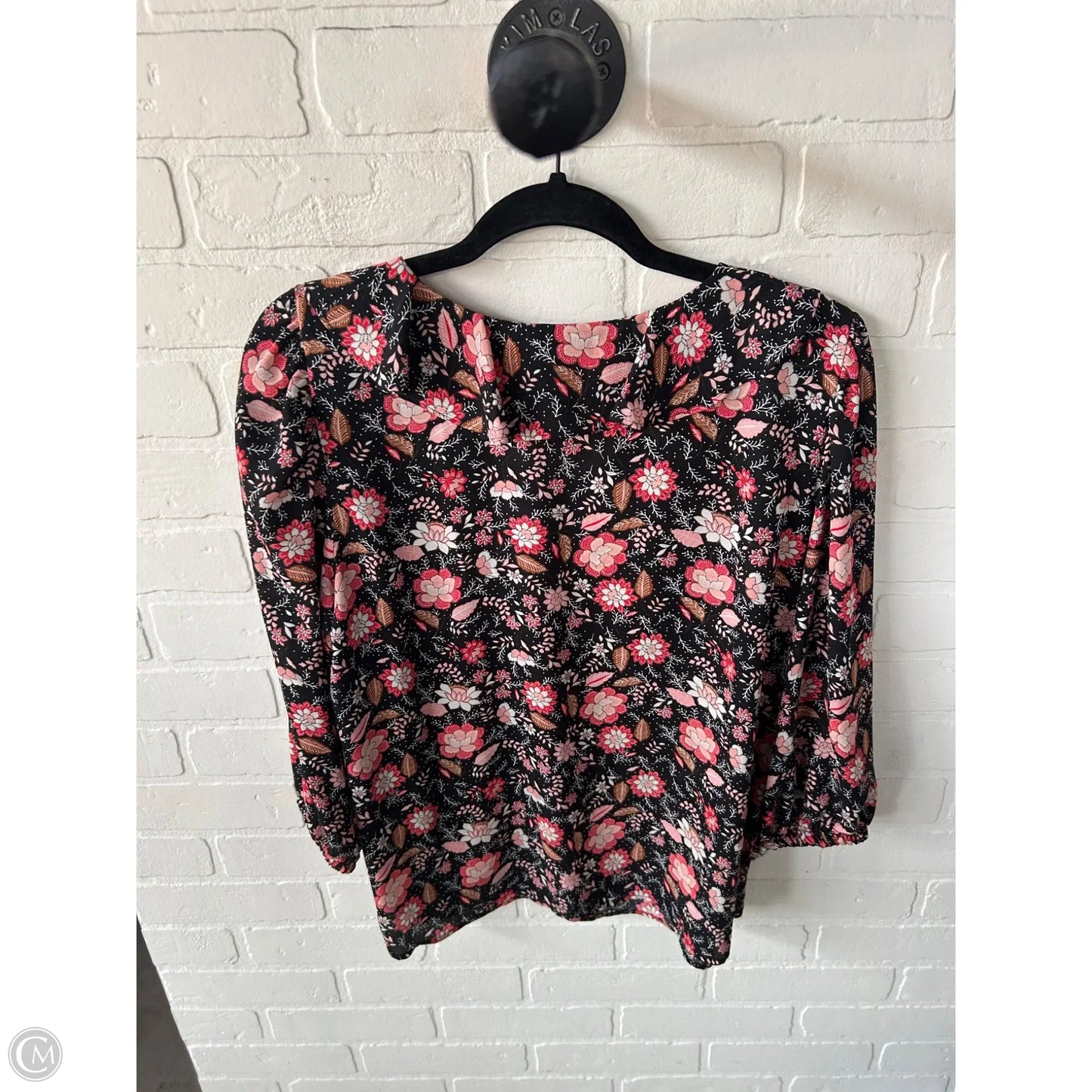 Top 3/4 Sleeve By Loft In Black & Pink, Size: Lp