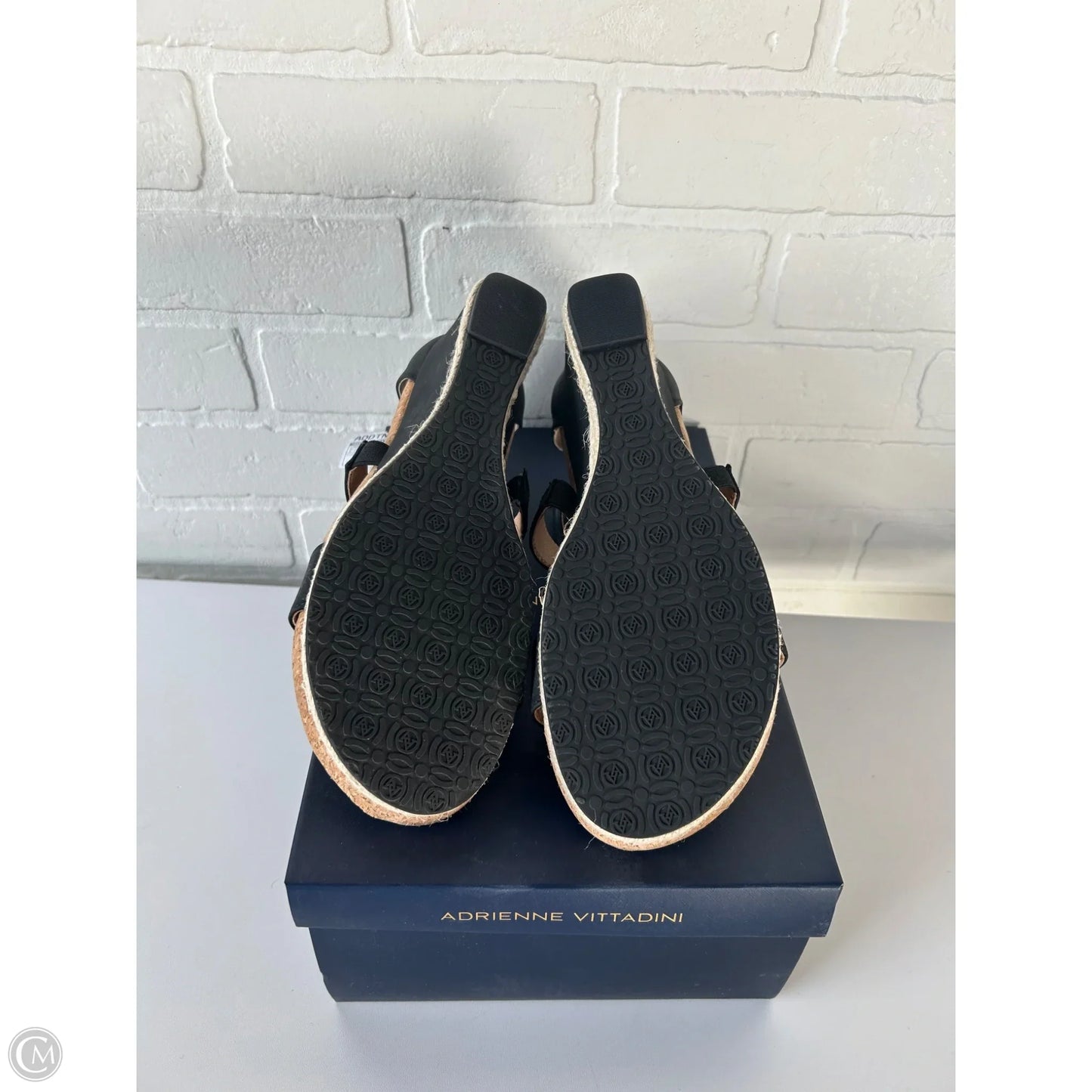 Sandals Heels Wedge By Adrienne Vittadini In Black & Tan, Size: 8.5