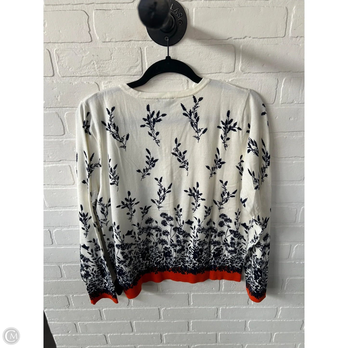 Sweater Cardigan By Talbots In Blue & Cream, Size: L