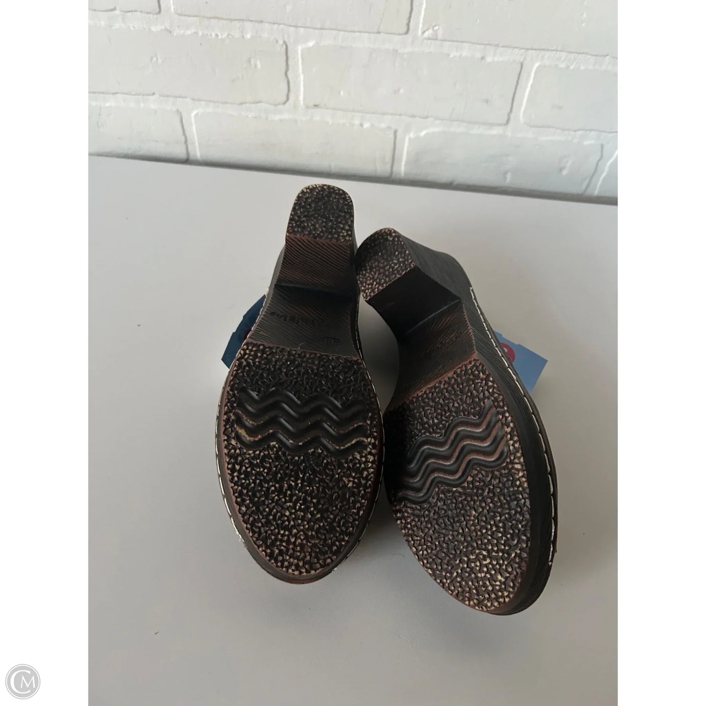 Sandals Heels Block By Clothes Mentor In Black & Brown, Size: 7.5