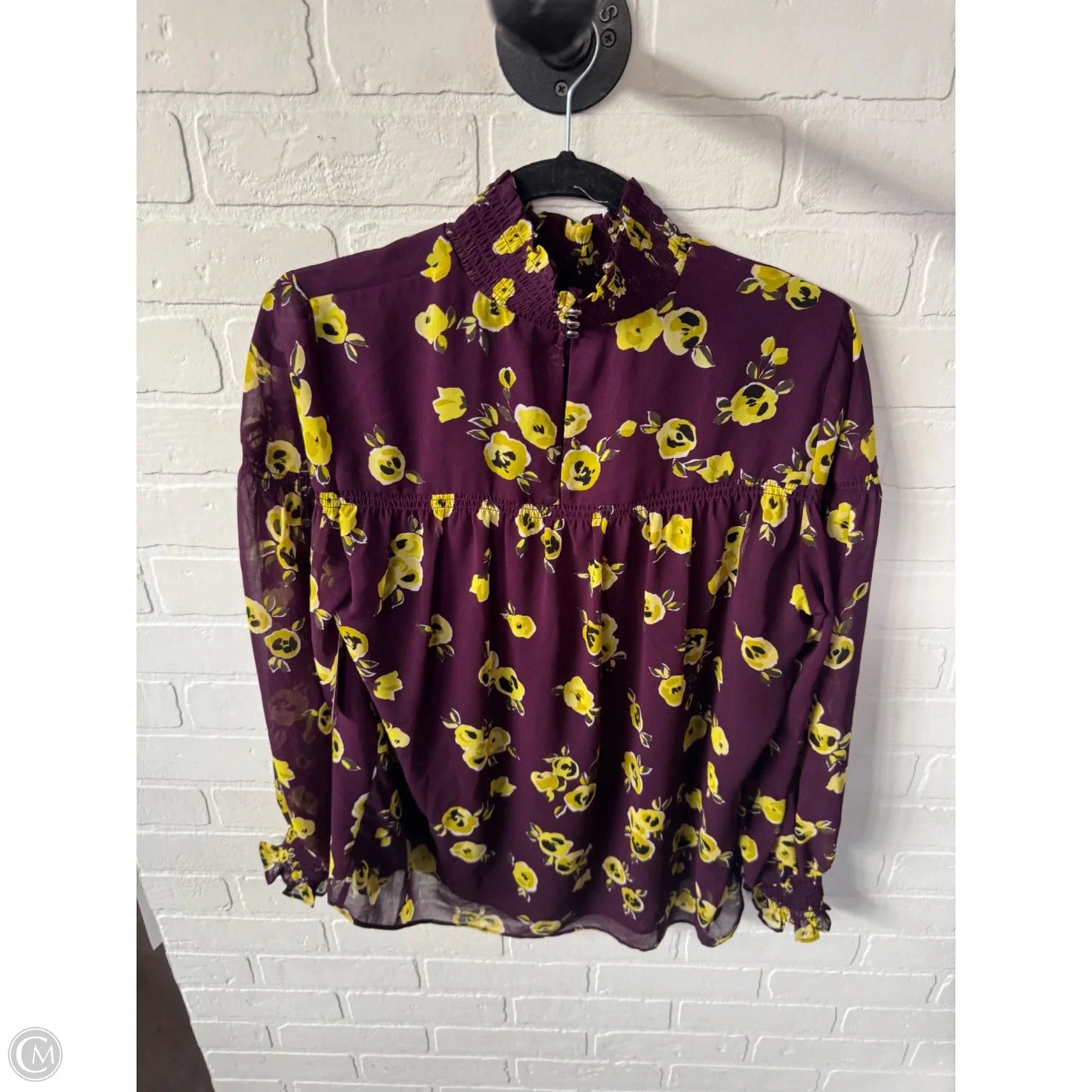 Top Long Sleeve By Calvin Klein In Purple & Yellow, Size: M