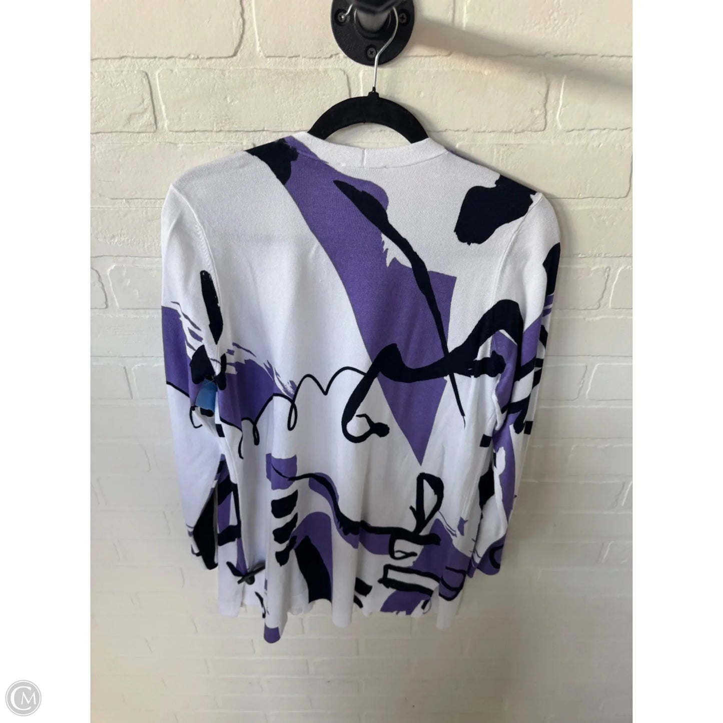 Sweater Cardigan By Chicos In Purple & White, Size: M