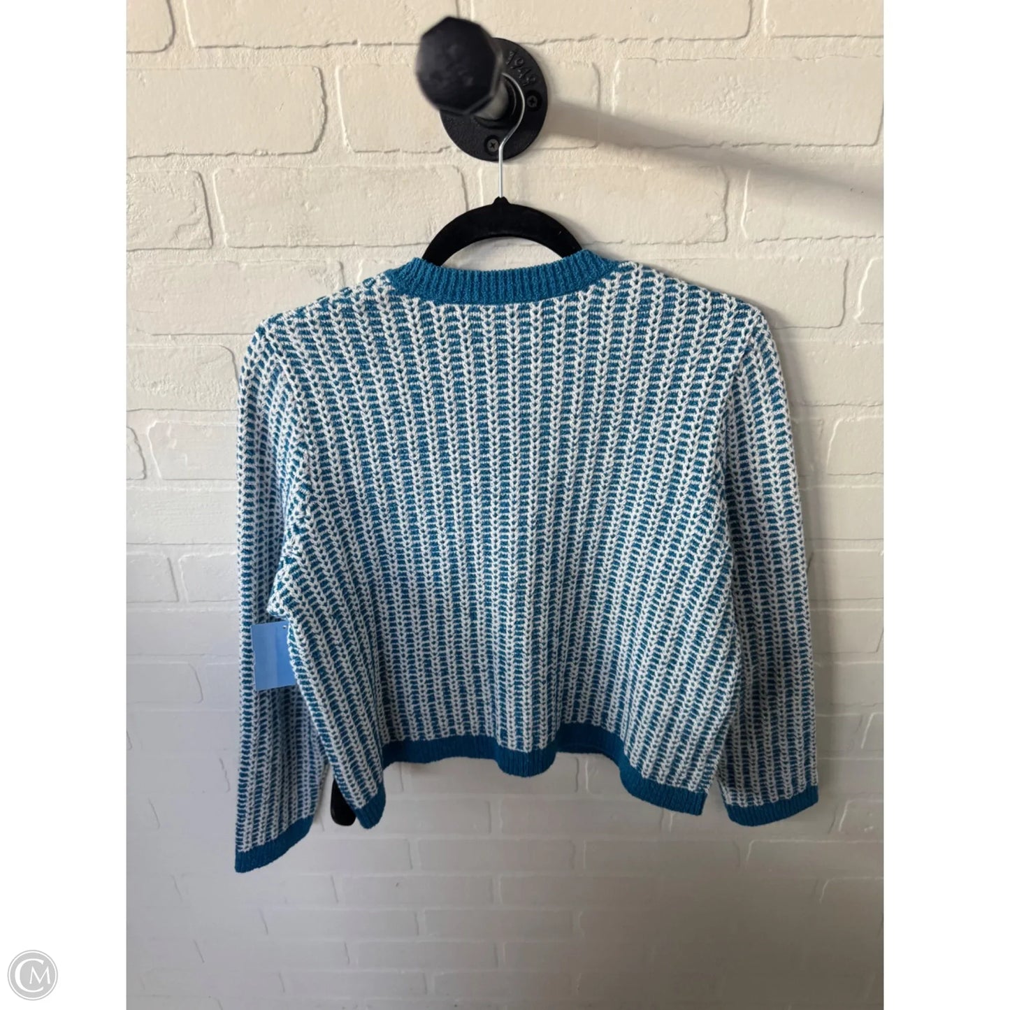 Sweater Cardigan By Ann Taylor In Blue & White, Size: M