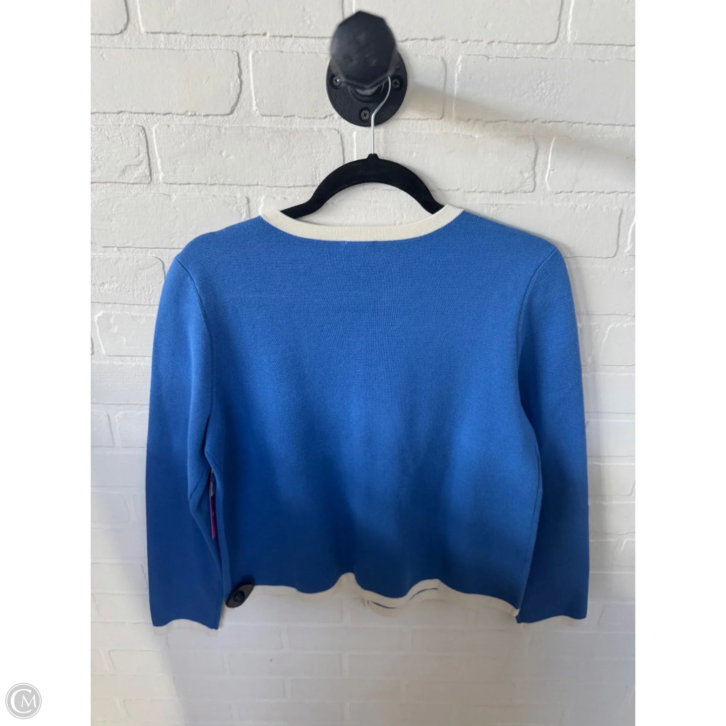 Sweater Cardigan By Talbots In Blue & White, Size: M