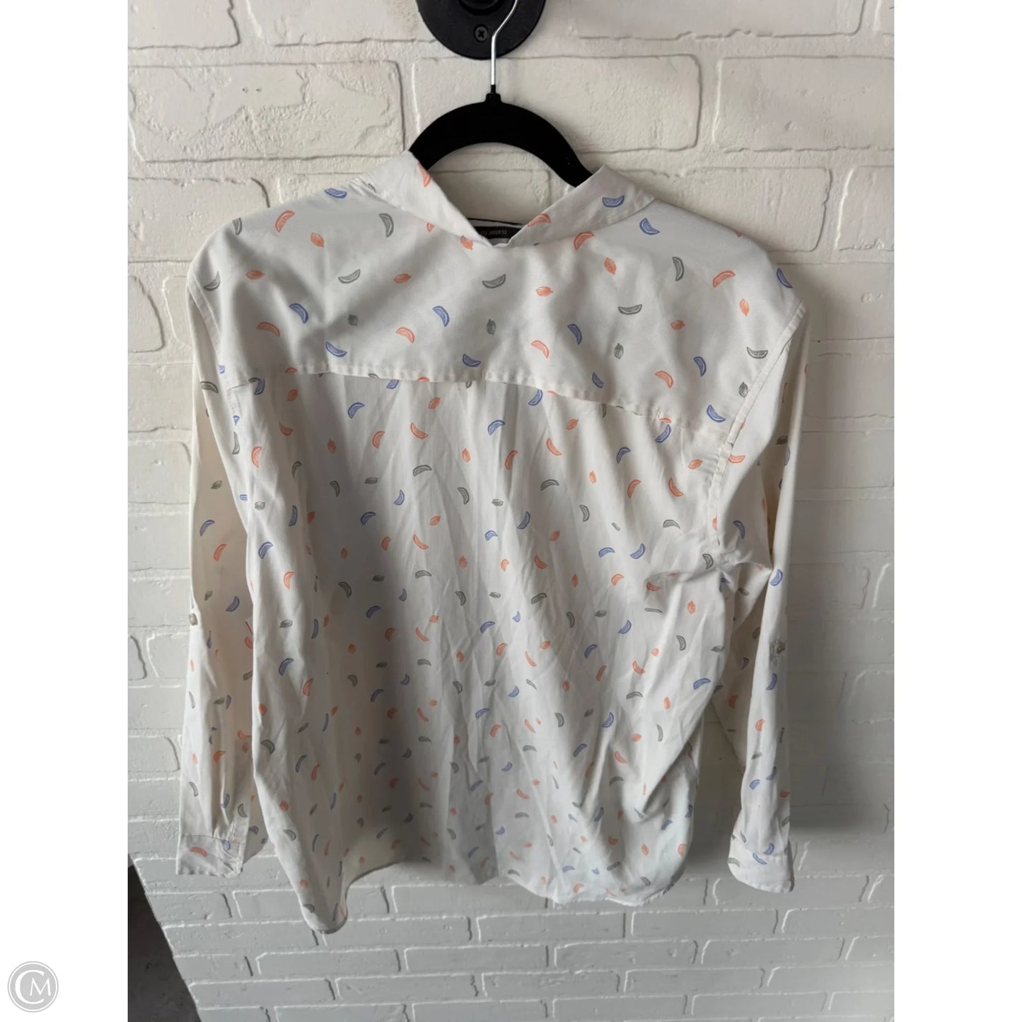 Top Long Sleeve By Eddie Bauer In Cream & Orange, Size: L