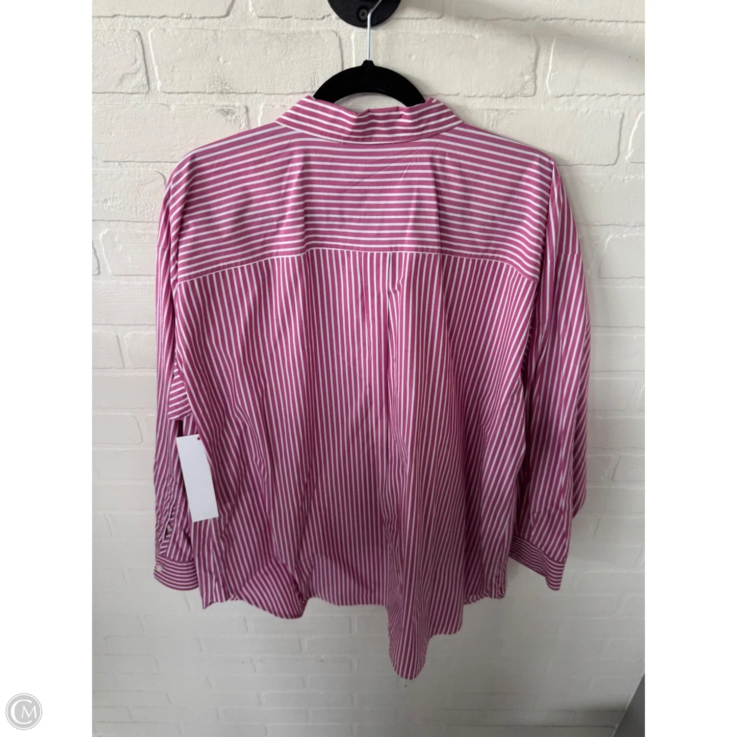 Top Long Sleeve By Loft In Pink & White, Size: Xxl