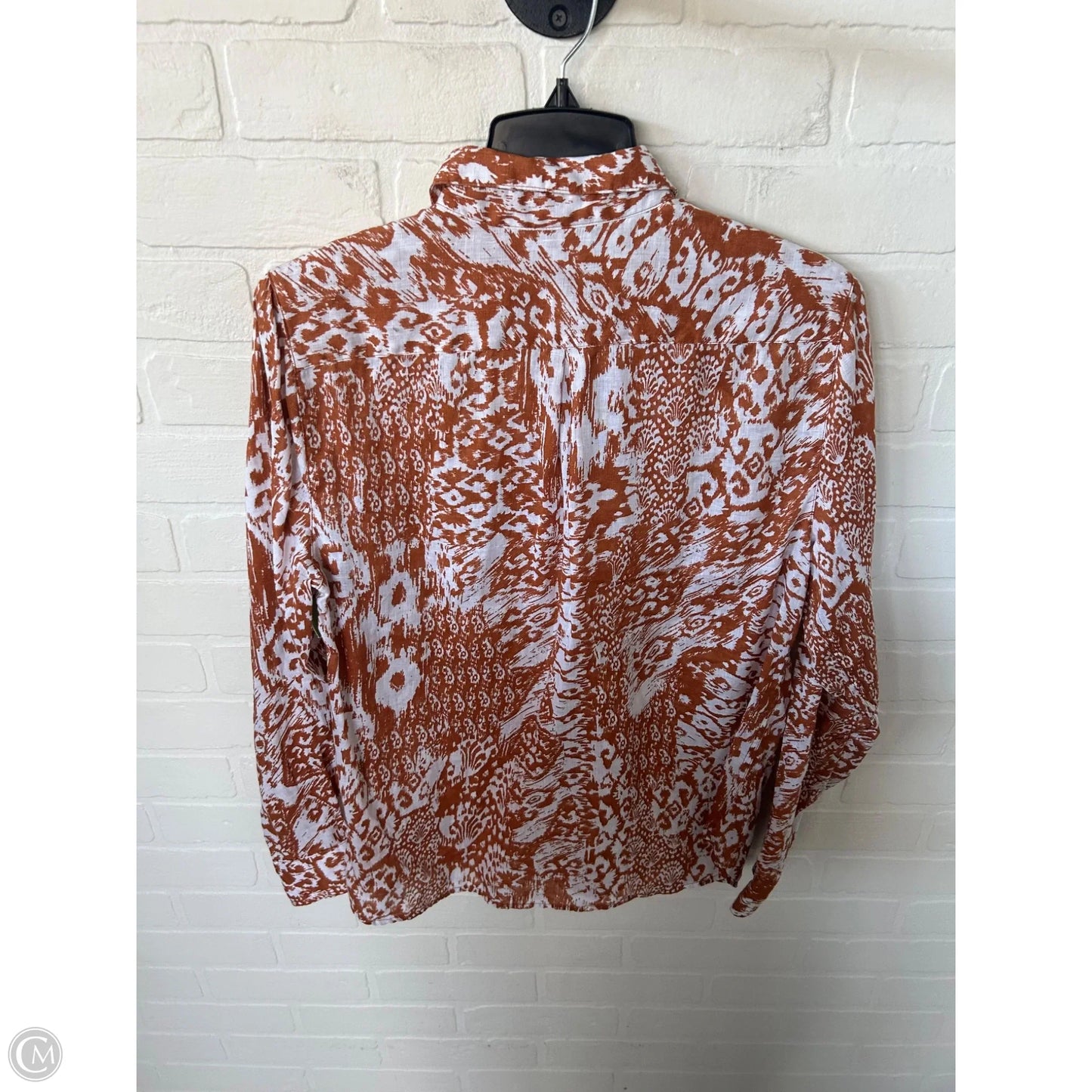 Top Long Sleeve By Garnet Hill In Orange & White, Size: M