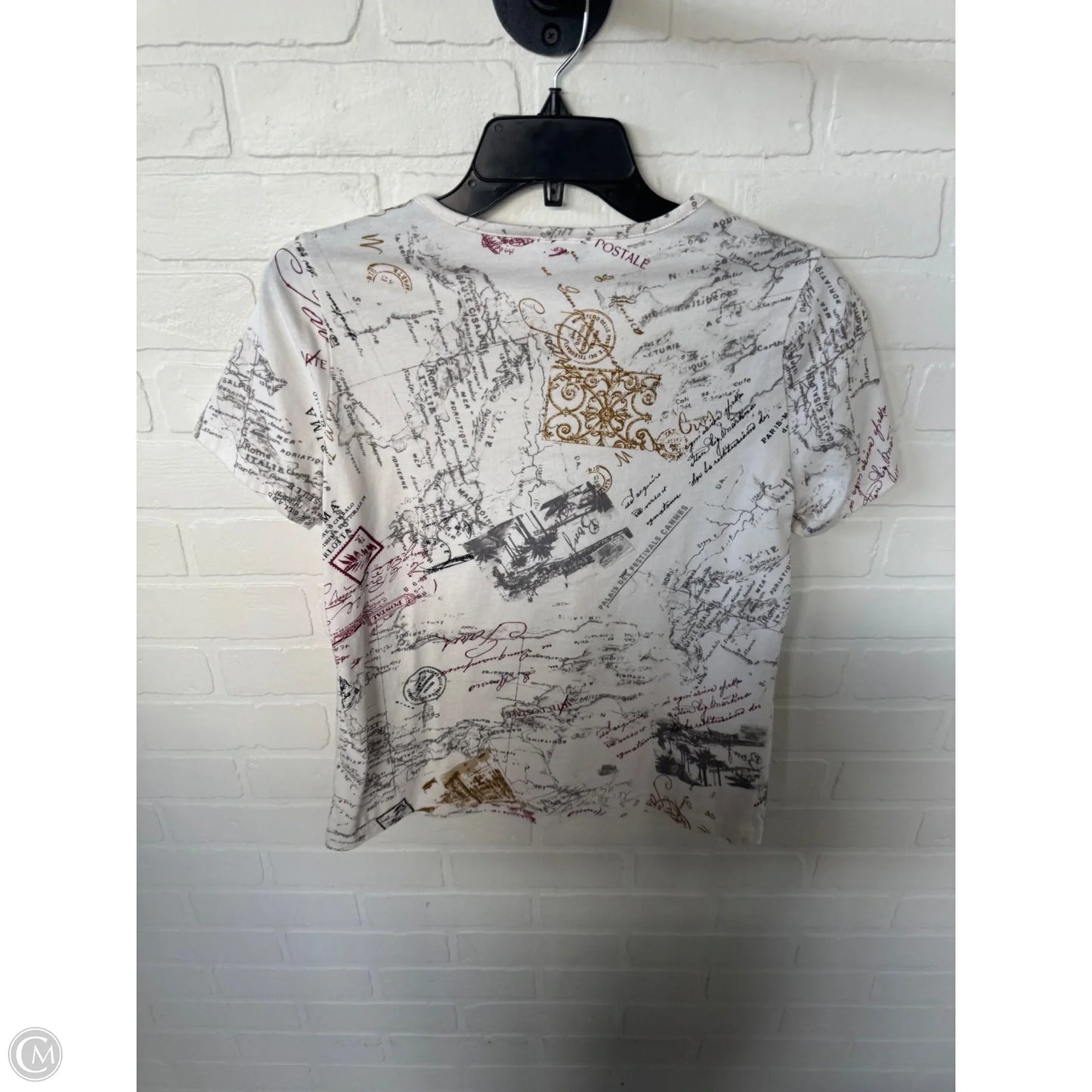 Top Short Sleeve By Christopher And Banks In Tan & White, Size: S