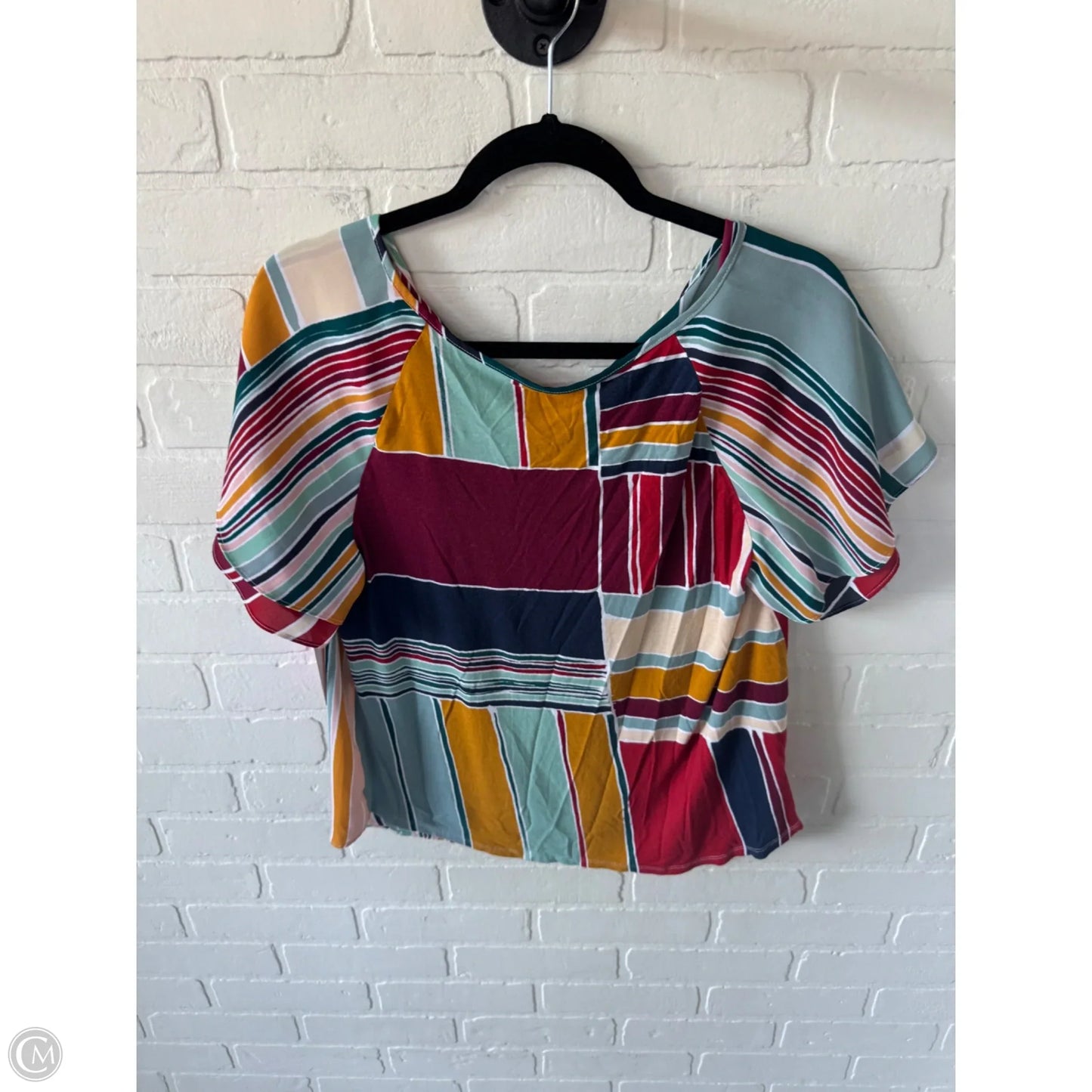 Top Short Sleeve By Loft In Green & Yellow, Size: M