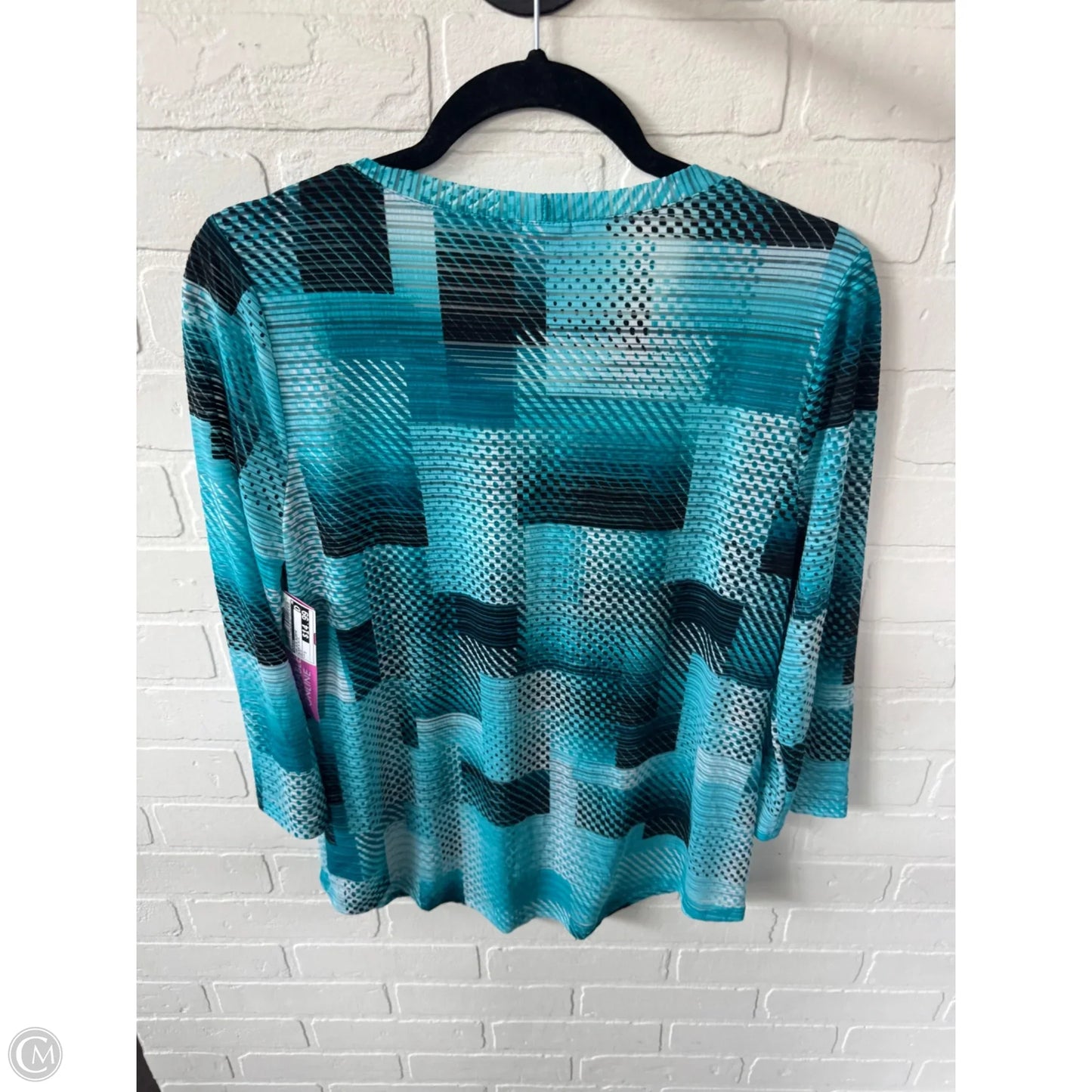 Top 3/4 Sleeve By Chicos In Black & Blue, Size: S