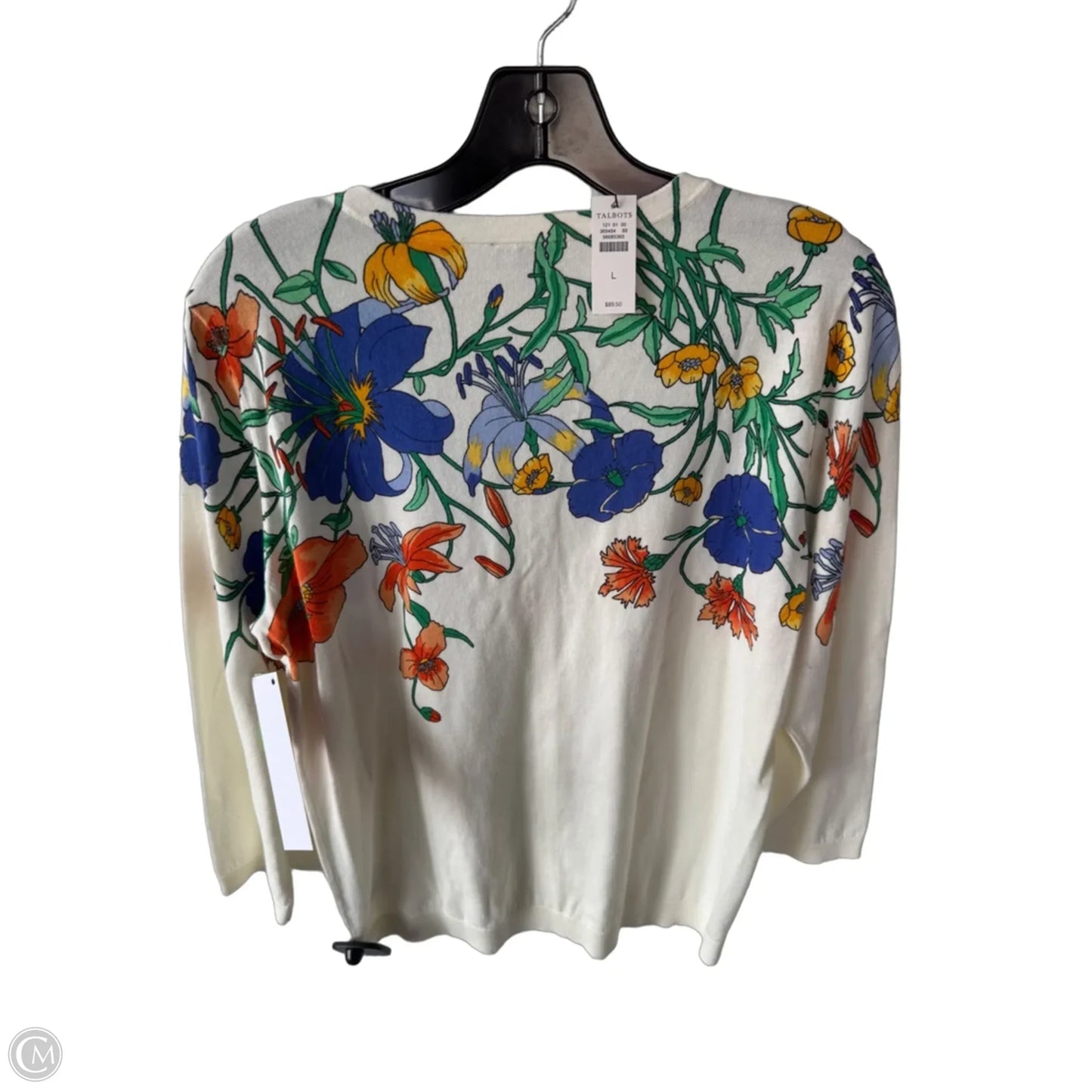 Sweater Cardigan By Talbots In Cream & Orange, Size: L