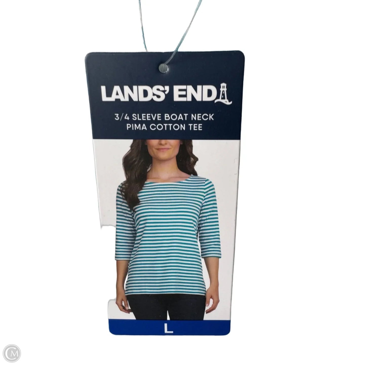 Top 3/4 Sleeve Basic By Lands End In Blue & White, Size: L