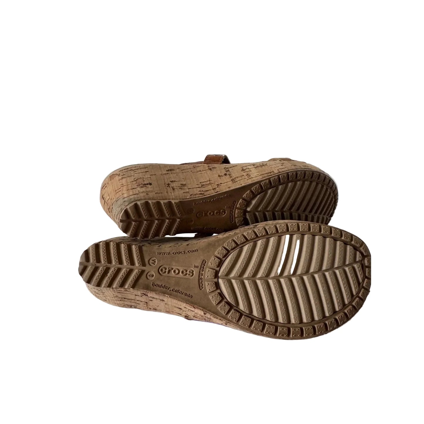 Sandals Heels Wedge By Crocs In Brown, Size: 8