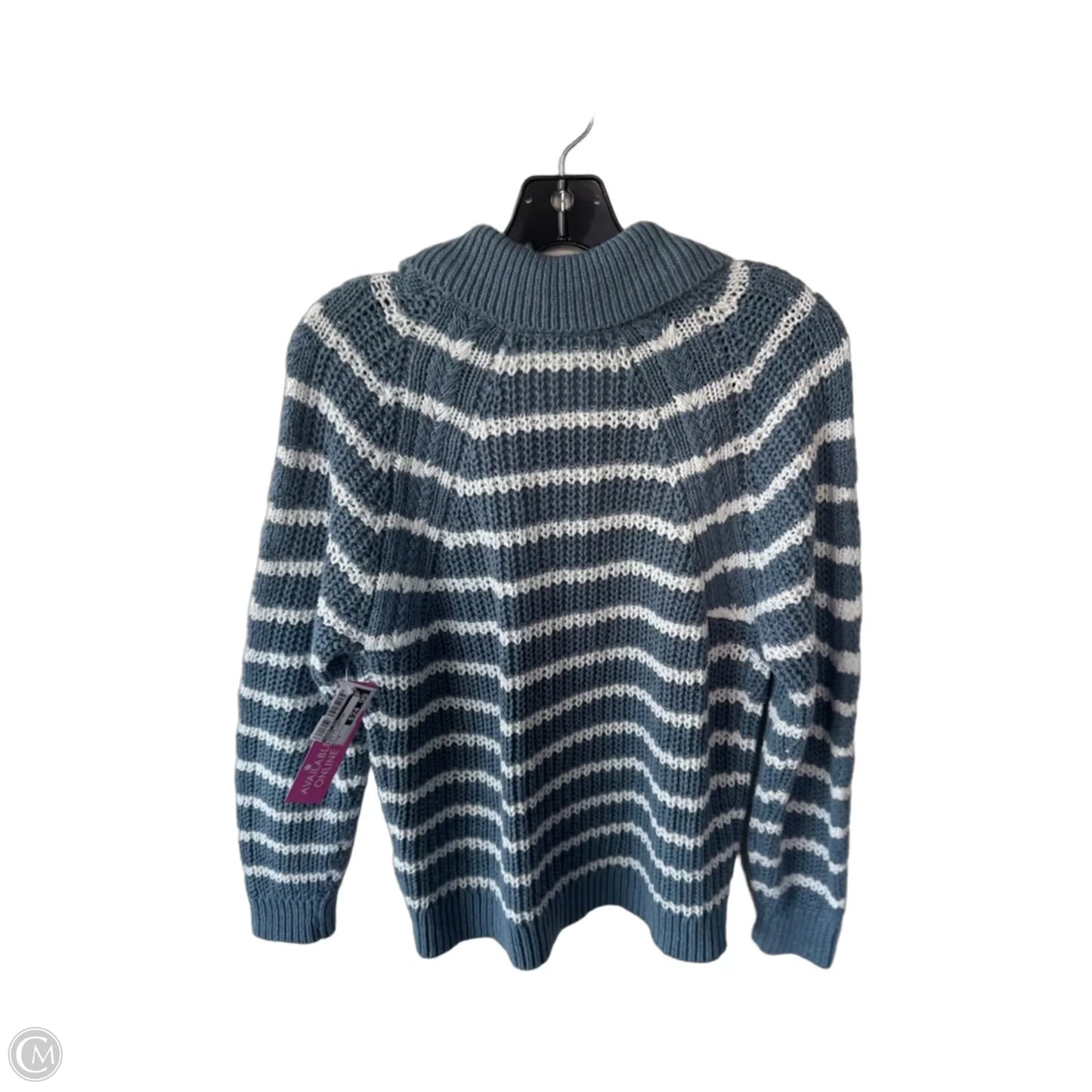 Sweater Cardigan By Garnet Hill In Blue & White, Size: M