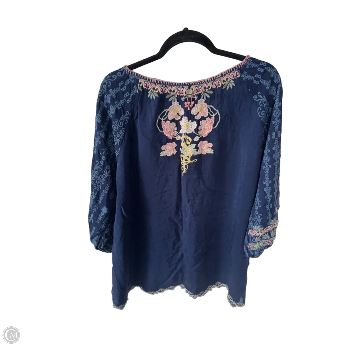 Top 3/4 Sleeve Designer By Johnny Was In Blue & Pink, Size: Xl
