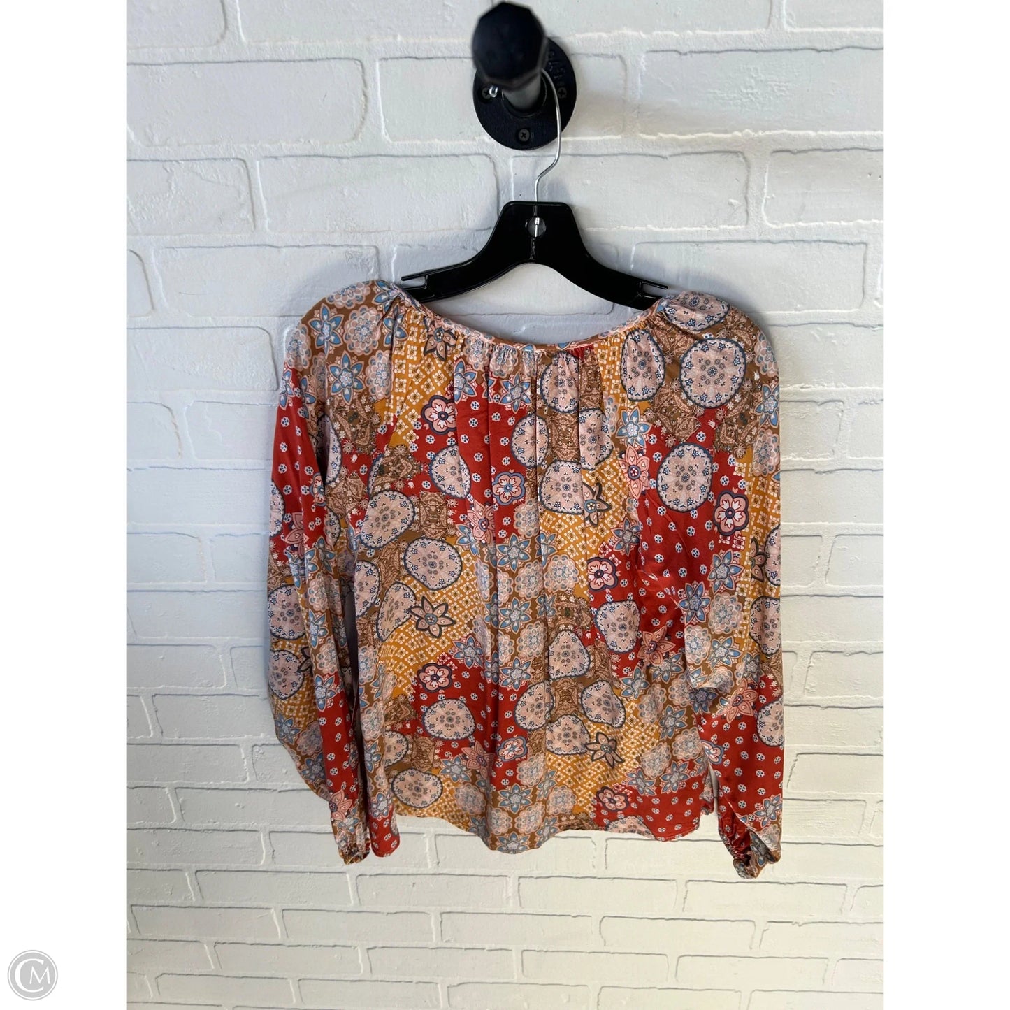 Top Long Sleeve By Andree By Unit In Orange & White, Size: S