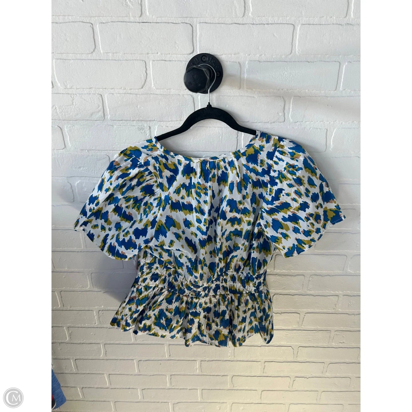 Top Short Sleeve By Anthropologie In Blue & White, Size: M