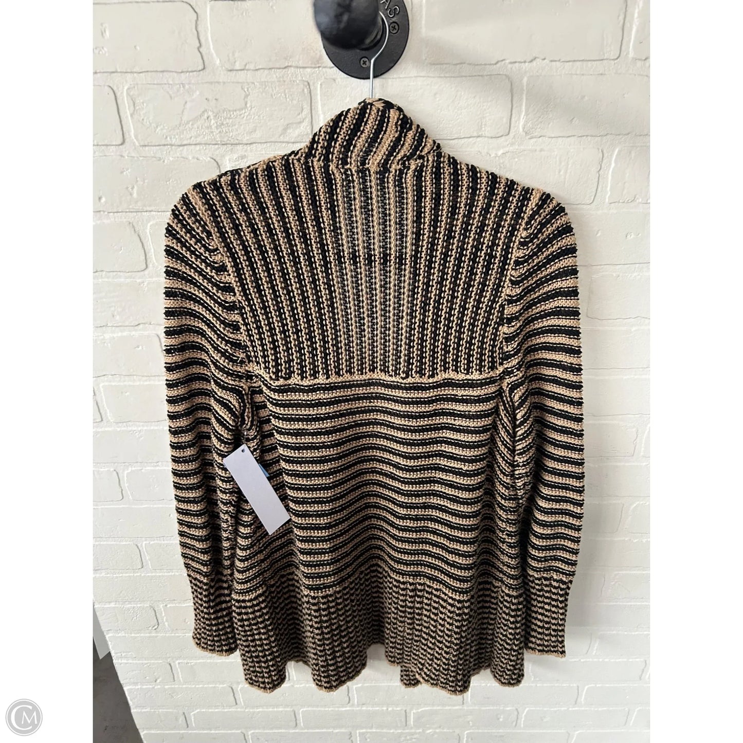 Sweater Cardigan By Sejour In Black & Tan, Size: 1x