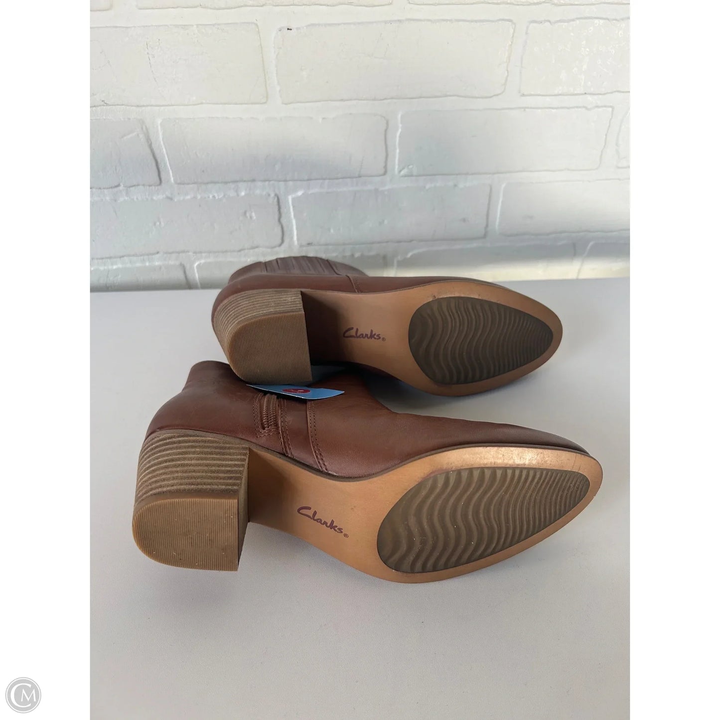 Boots Ankle Heels By Clarks In Brown, Size: 8.5