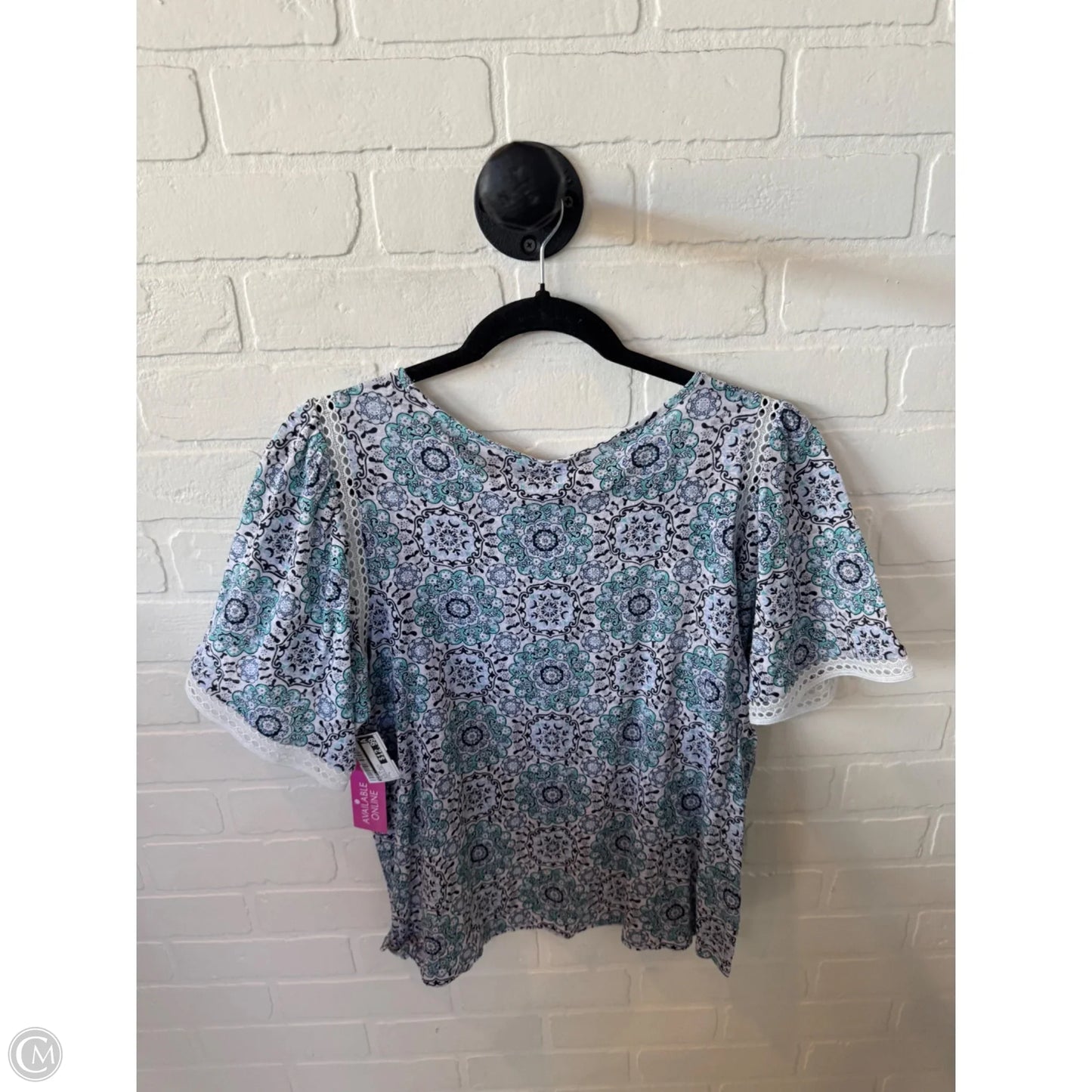 Top Short Sleeve By Loft In Blue & White, Size: L