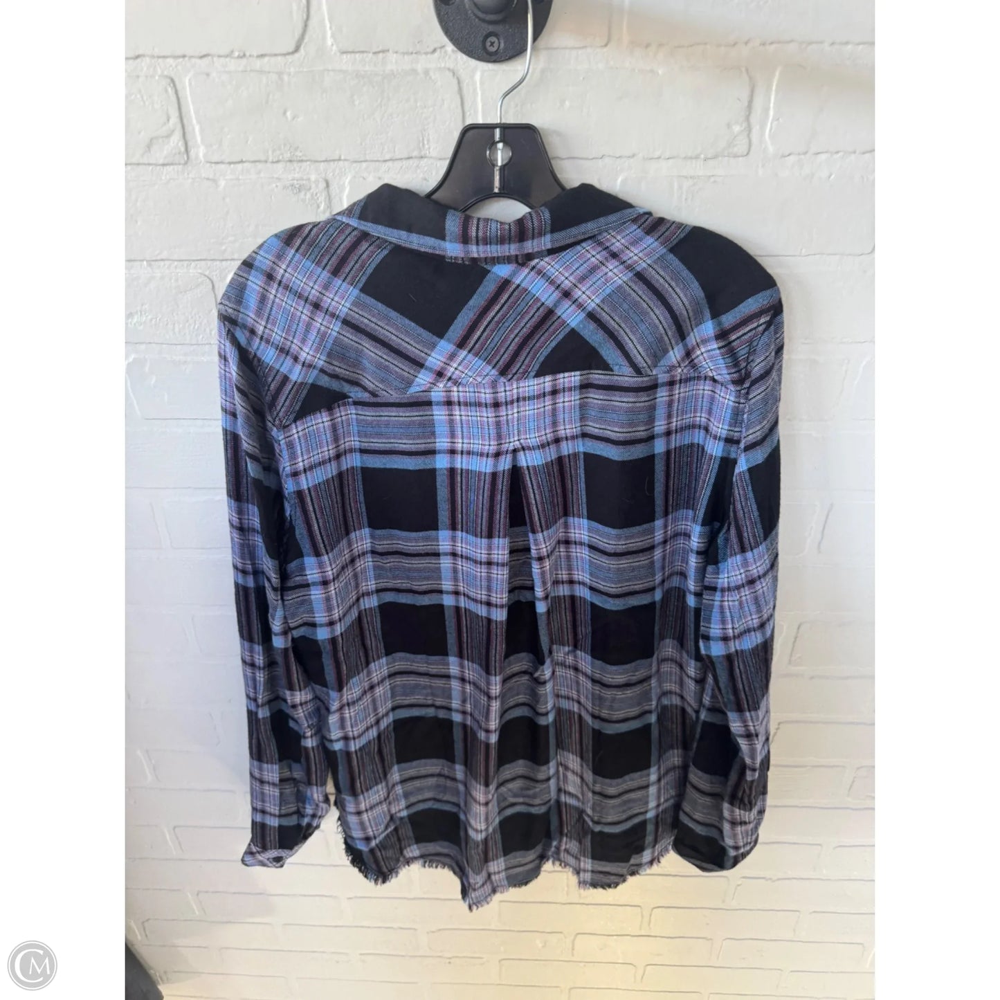 Top Long Sleeve By Cloth & Stone In Black & Blue, Size: L