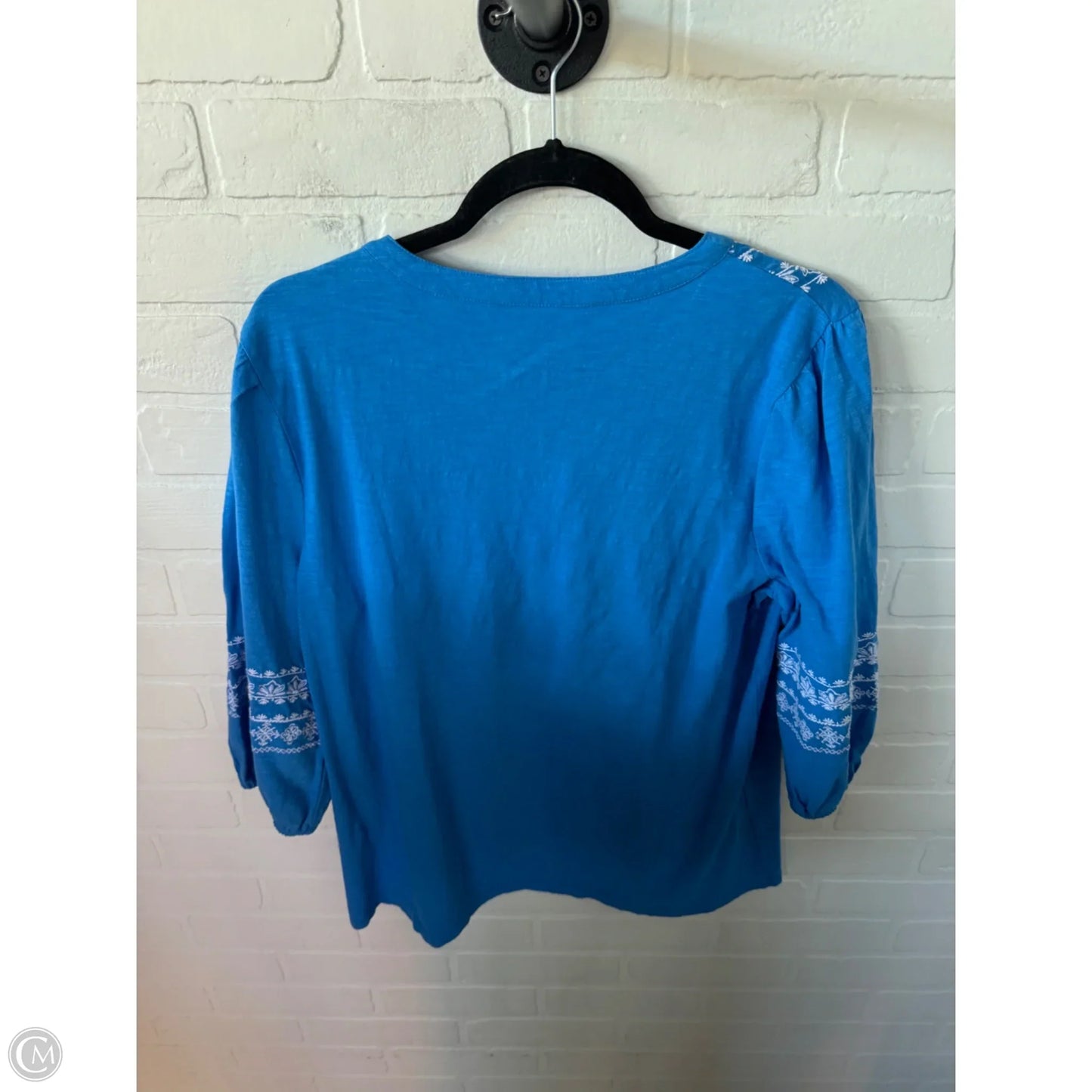 Top 3/4 Sleeve By Croft And Barrow In Blue & White, Size: M