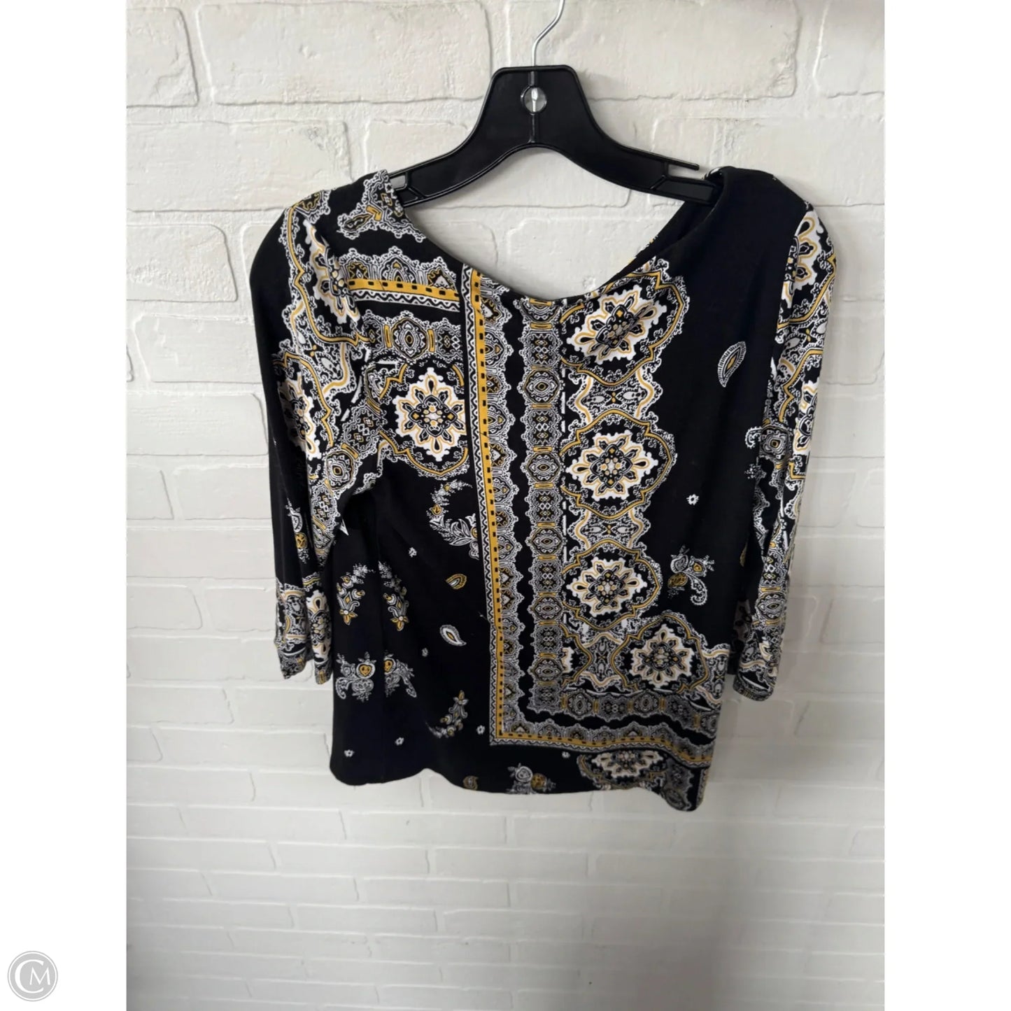 Top 3/4 Sleeve By Chicos In Black & Yellow, Size: S
