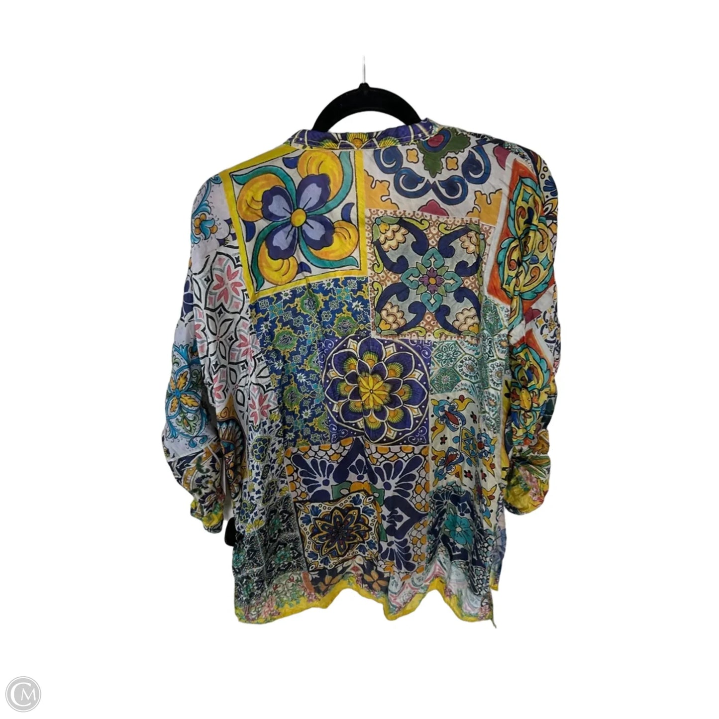 Tunic Designer By Johnny Was In Blue & Yellow, Size: S