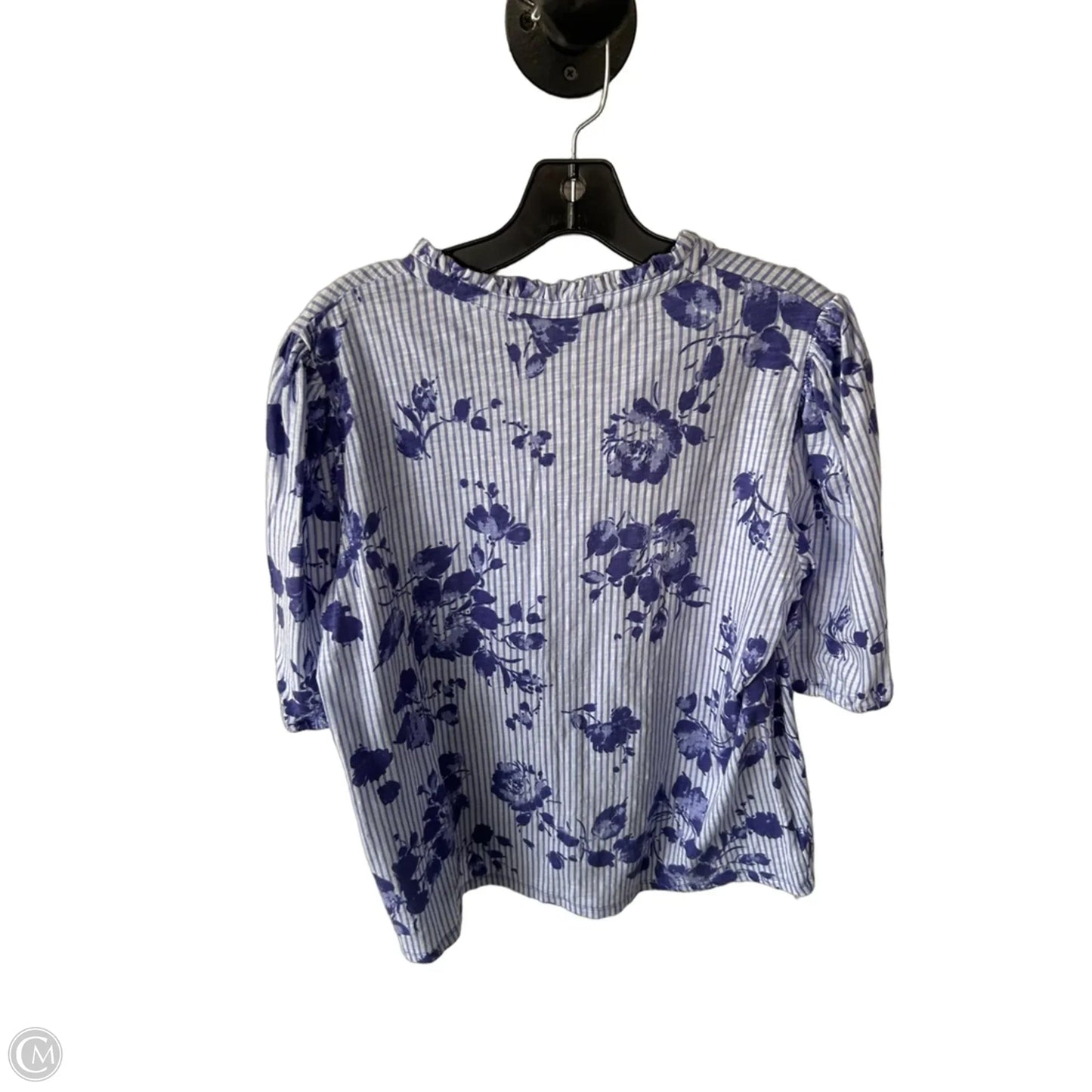 Top Short Sleeve By Chicos In Blue & White, Size: L