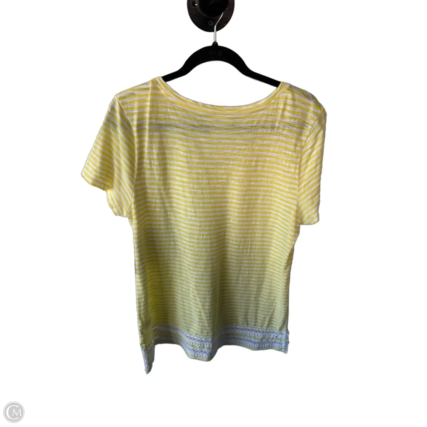 Top Short Sleeve By Talbots In White & Yellow, Size: L