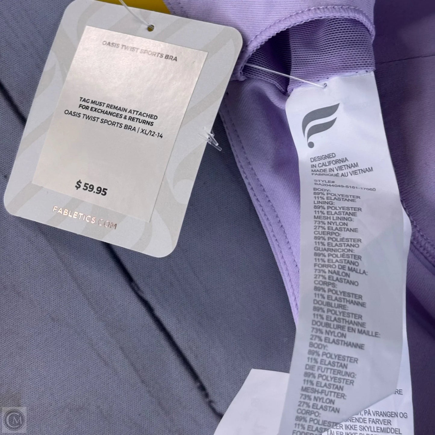 Athletic Bra By Fabletics In Purple, Size: Xl