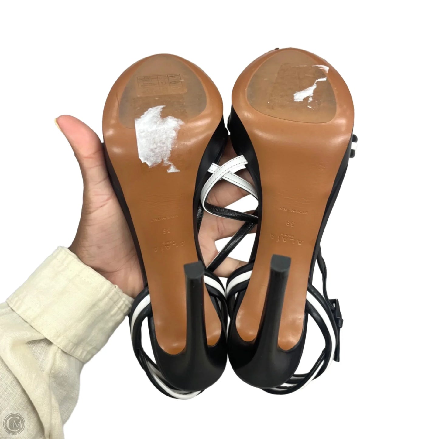 Sandals Luxury Designer By Alaia In Black White, Size: 8.5