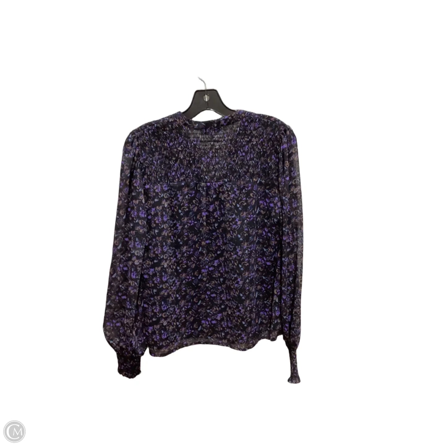 Blouse Long Sleeve By Evereve In Black & Purple, Size: S