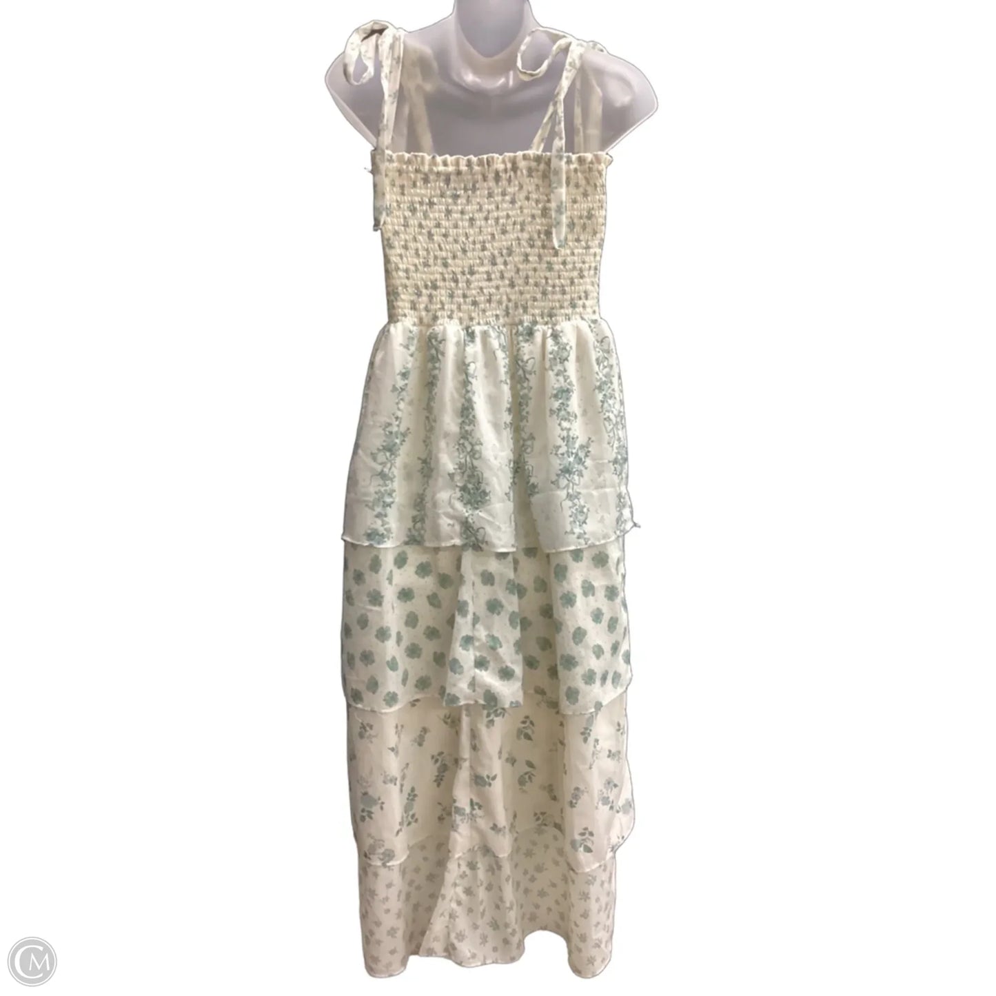 Dress Party Midi By Clothes Mentor In Green & White, Size: L