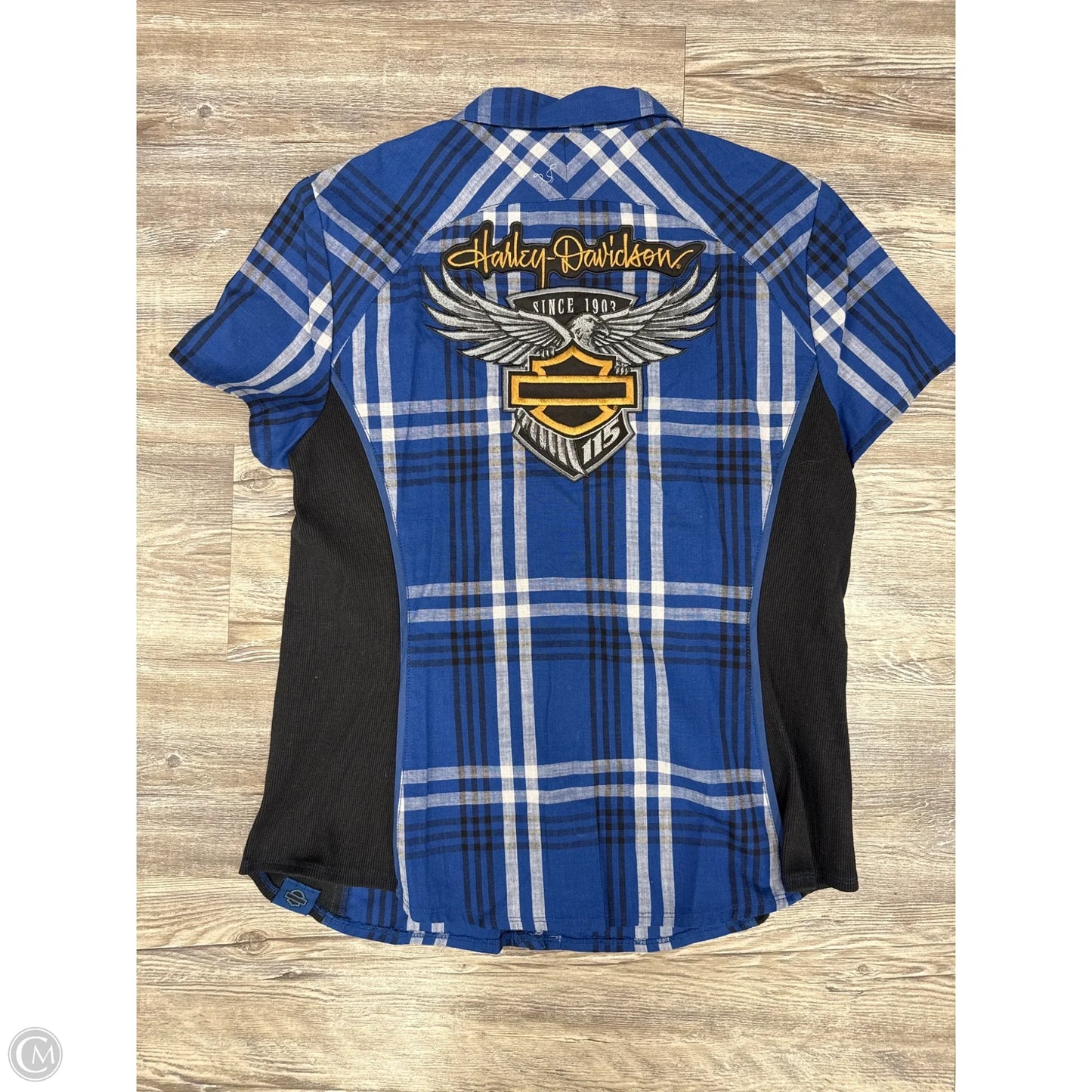 Top Short Sleeve By Harley Davidson In Blue & White, Size: L