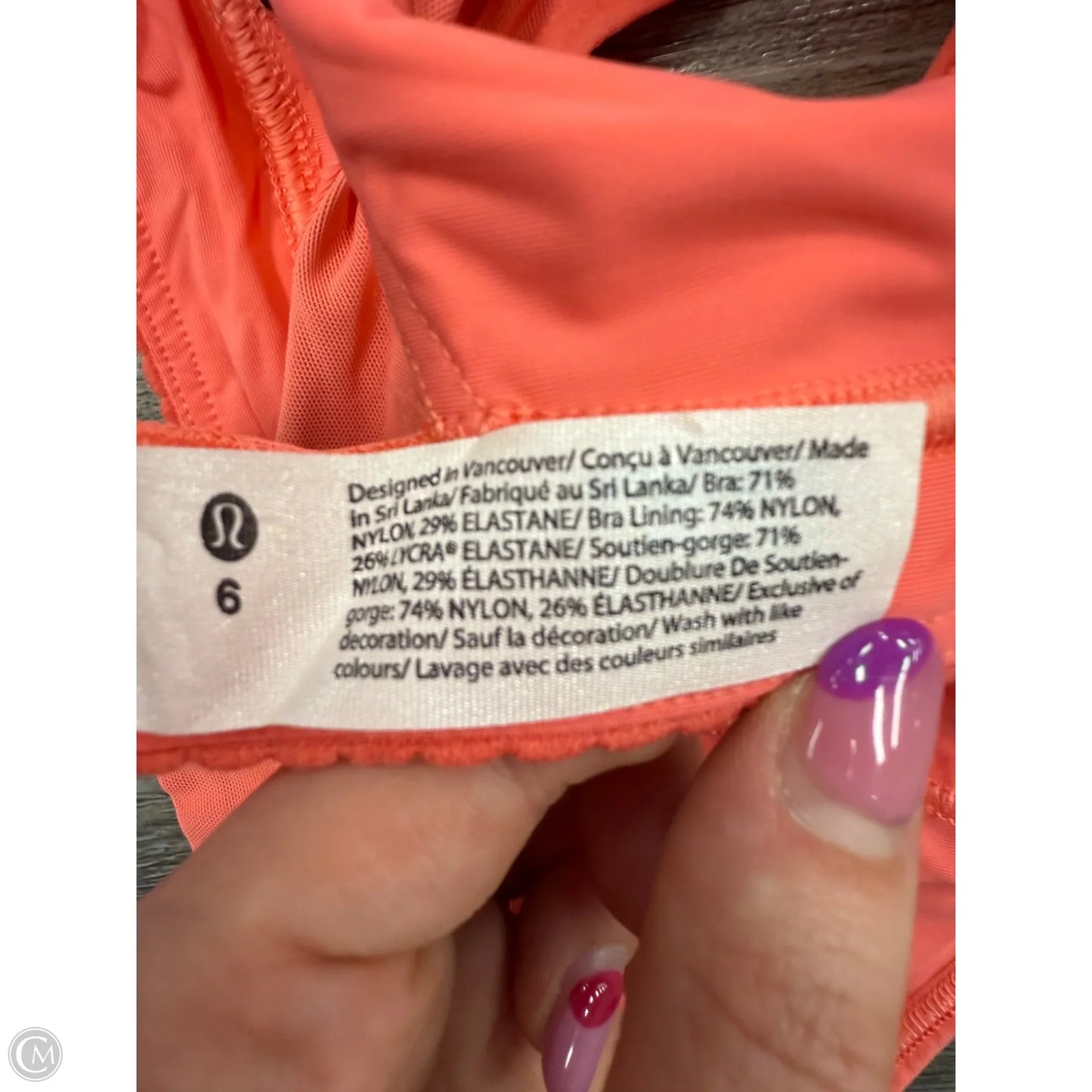 Athletic Bra By Lululemon In Peach, Size: 6
