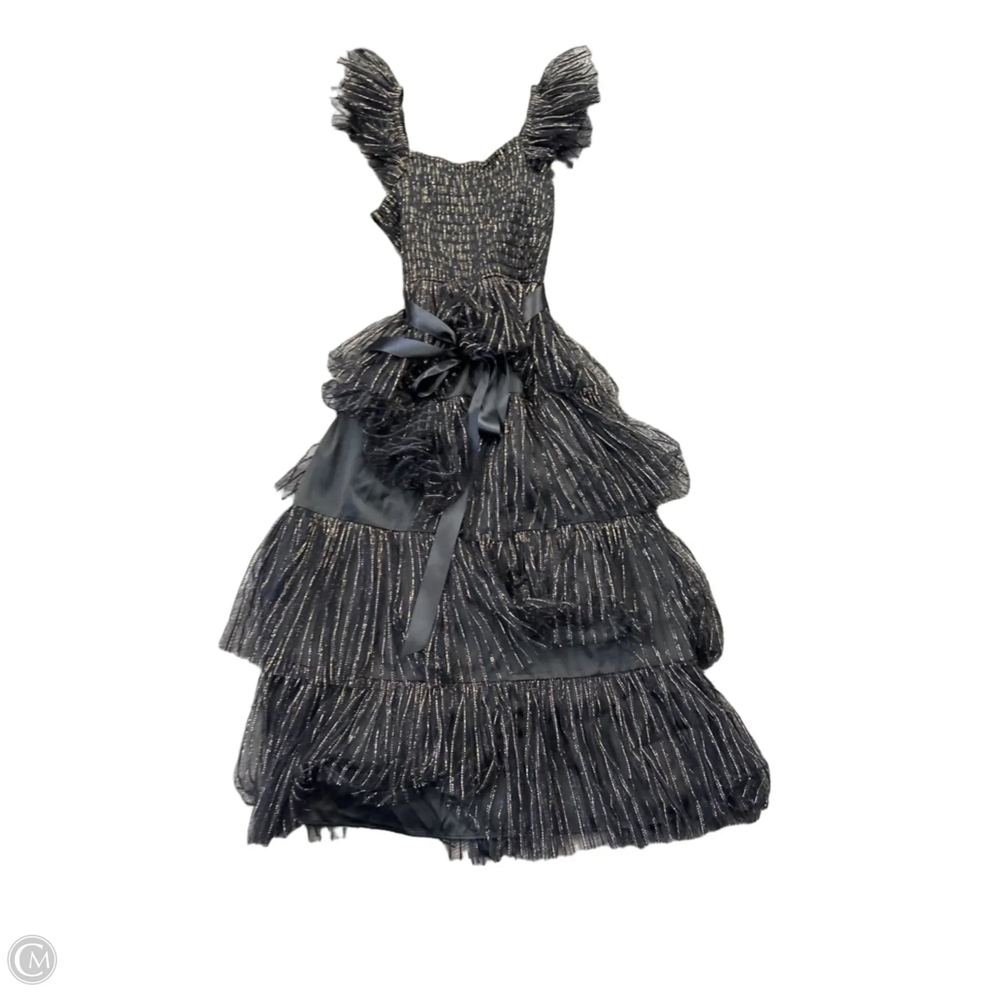 Dress Party Long By Tahari In Black & Gold, Size: 14