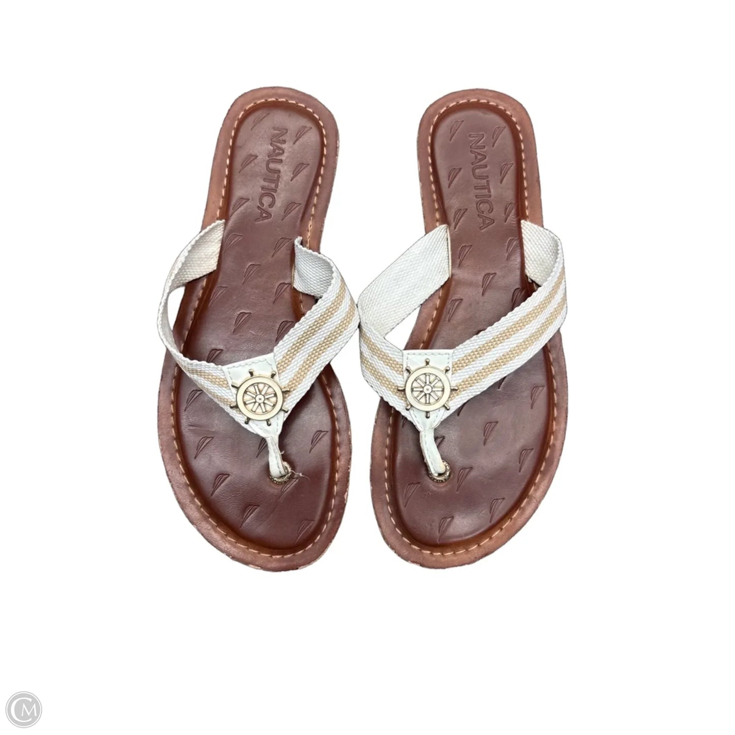 Sandals Flip Flops By Nautica In Tan & White, Size: 9.5