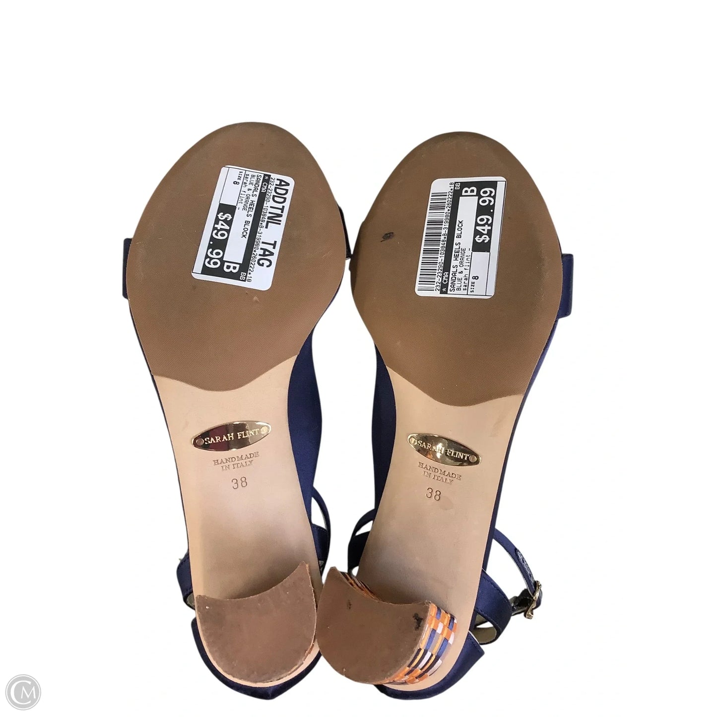 Sandals Heels Block By Cma In Blue & Orange, Size: 8(38)