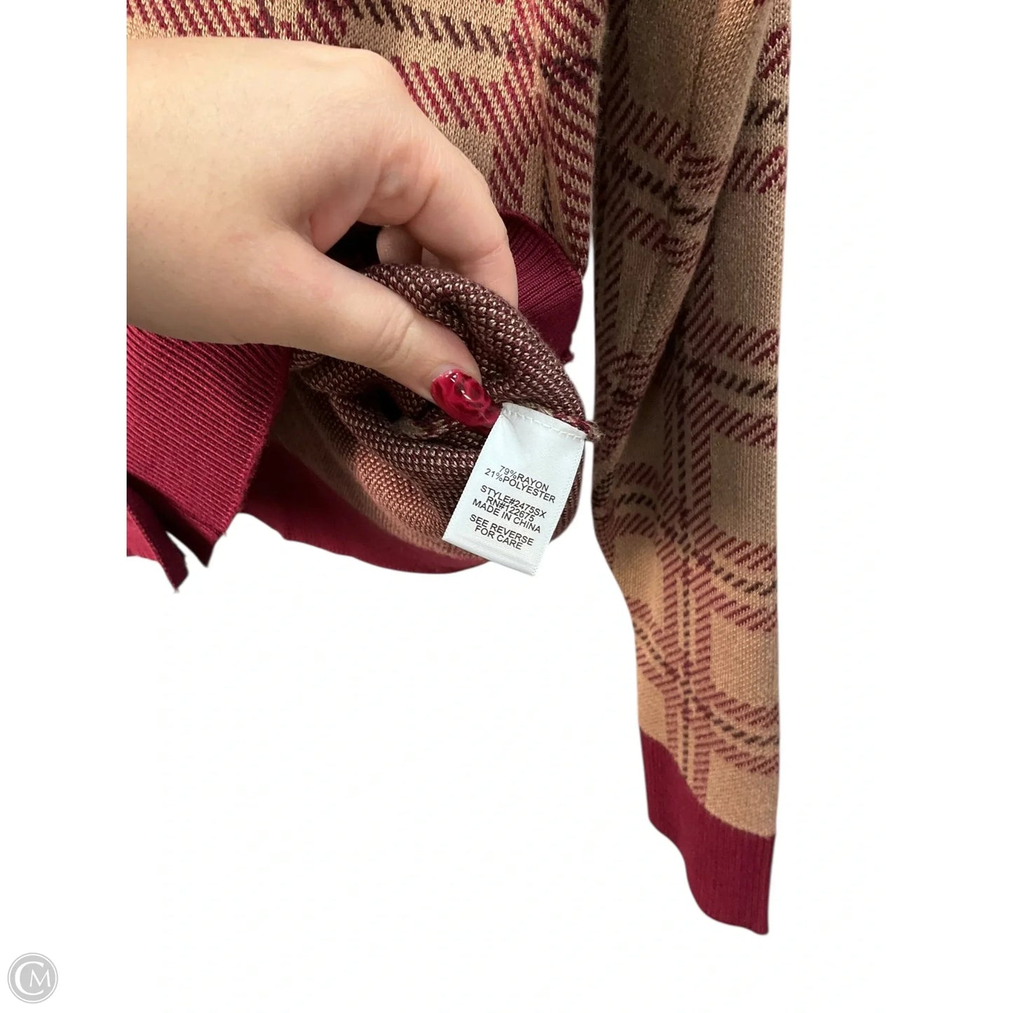 Cardigan By Clothes Mentor In Red & Tan, Size: M
