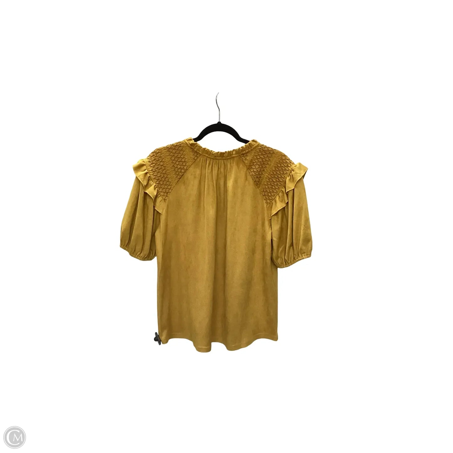 Designer Blouse Short Sleeve By Voy In Yellow, Size: M