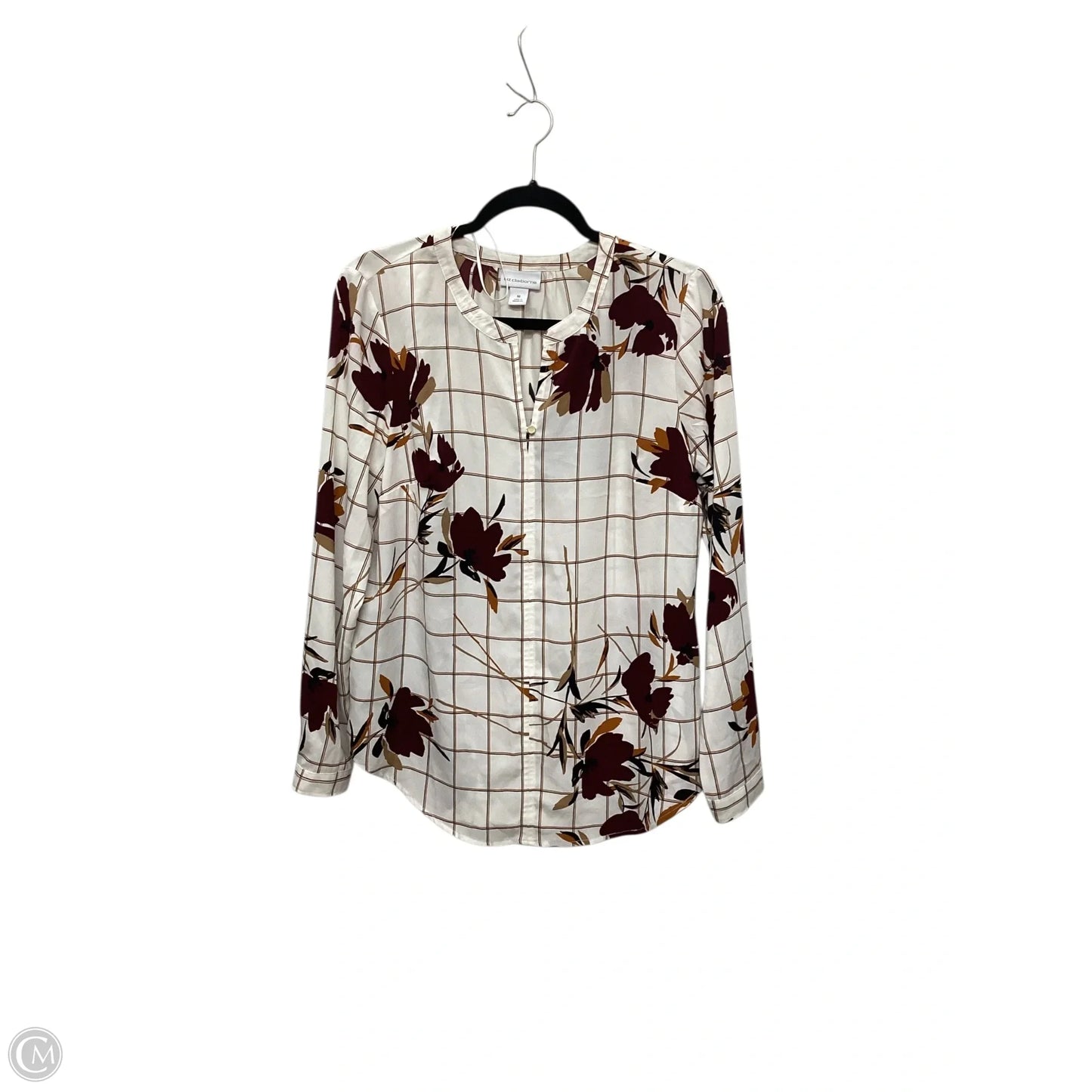 Blouse Long Sleeve By Liz Claiborne In White, Size: M