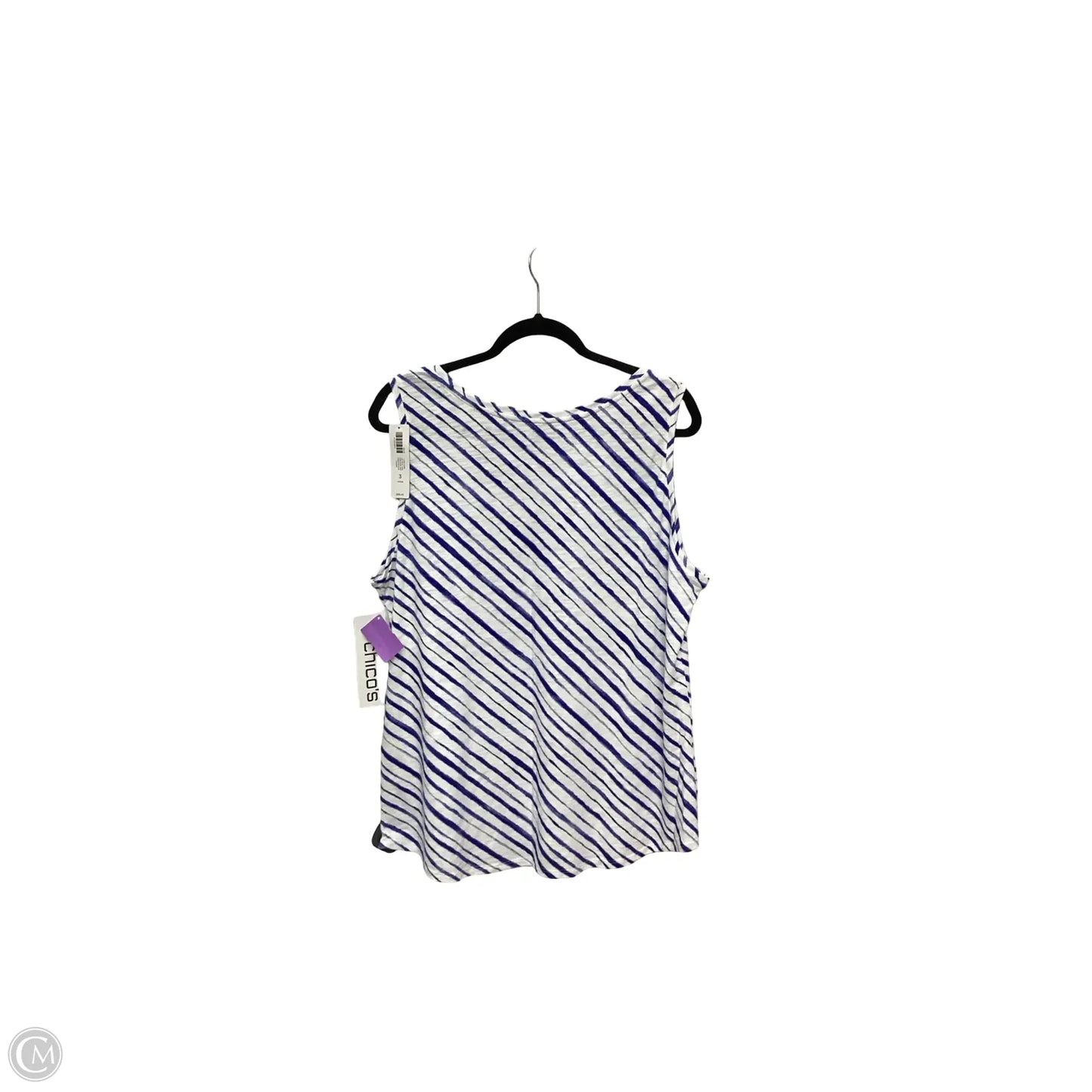 Blouse Sleeveless By Chicos In Blue & White, Size: Xl