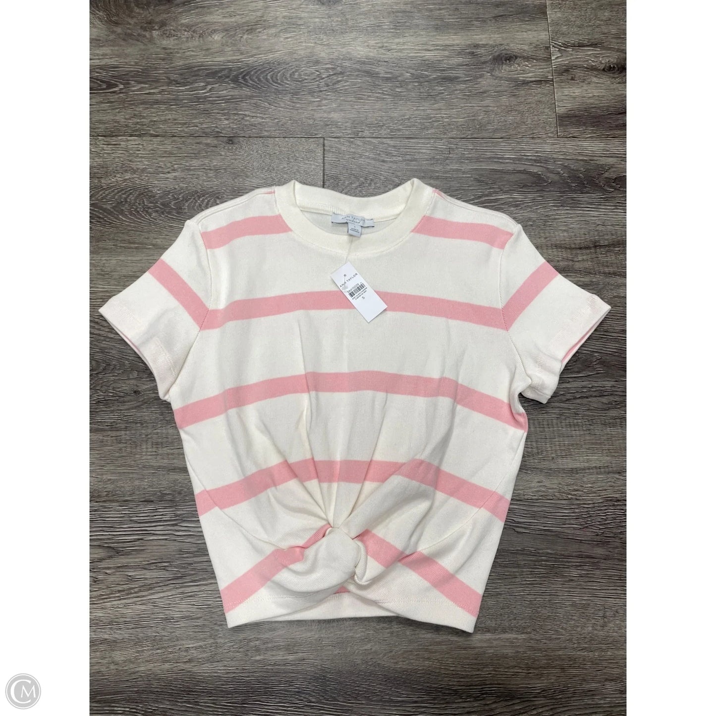 Top Short Sleeve By Ann Taylor In Pink & White, Size: S